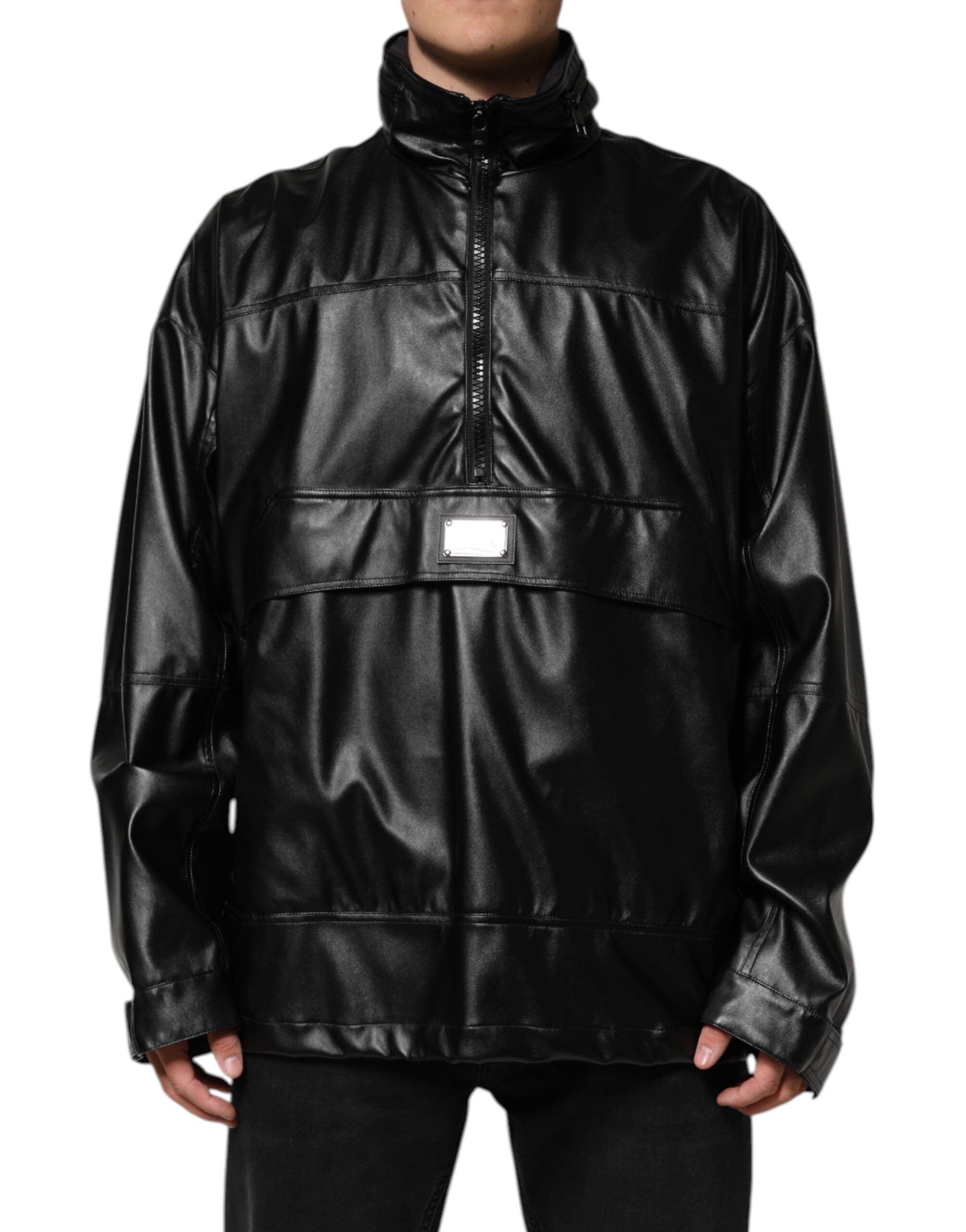 Dolce & Gabbana Black Polyester Logo Plaque Bomber Jacket Dolce & Gabbana