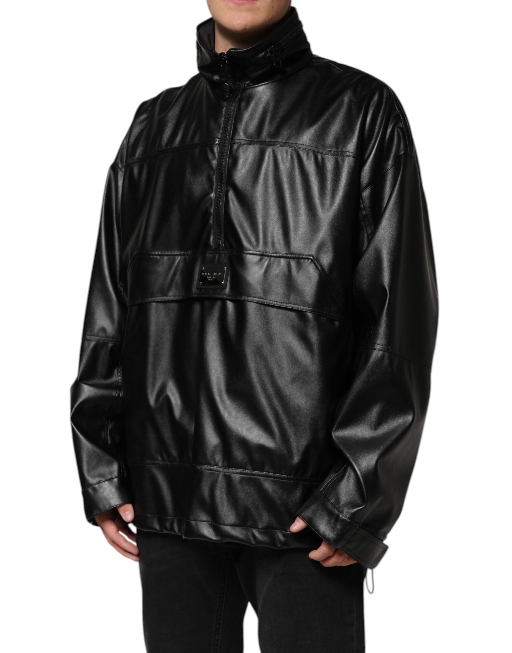 Dolce & Gabbana Black Polyester Logo Plaque Bomber Jacket Dolce & Gabbana