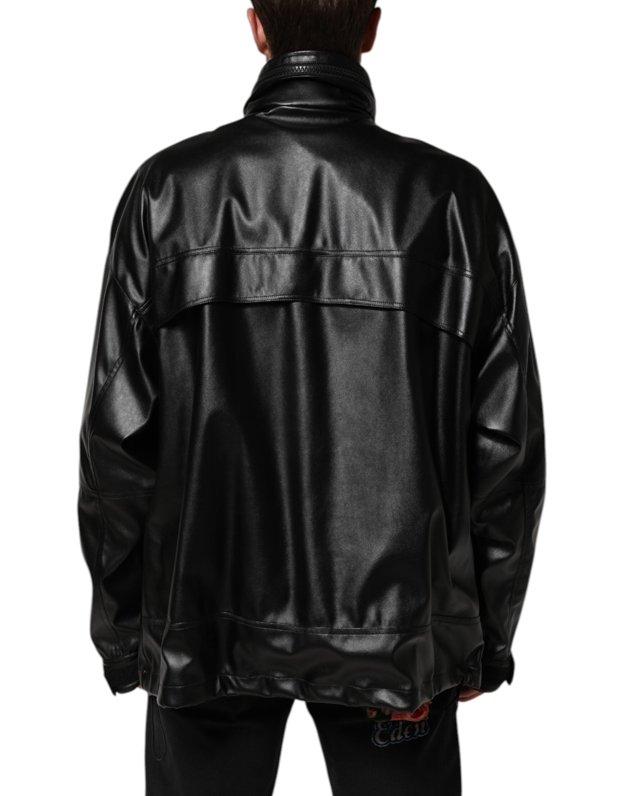 Dolce & Gabbana Black Polyester Logo Plaque Bomber Jacket Dolce & Gabbana