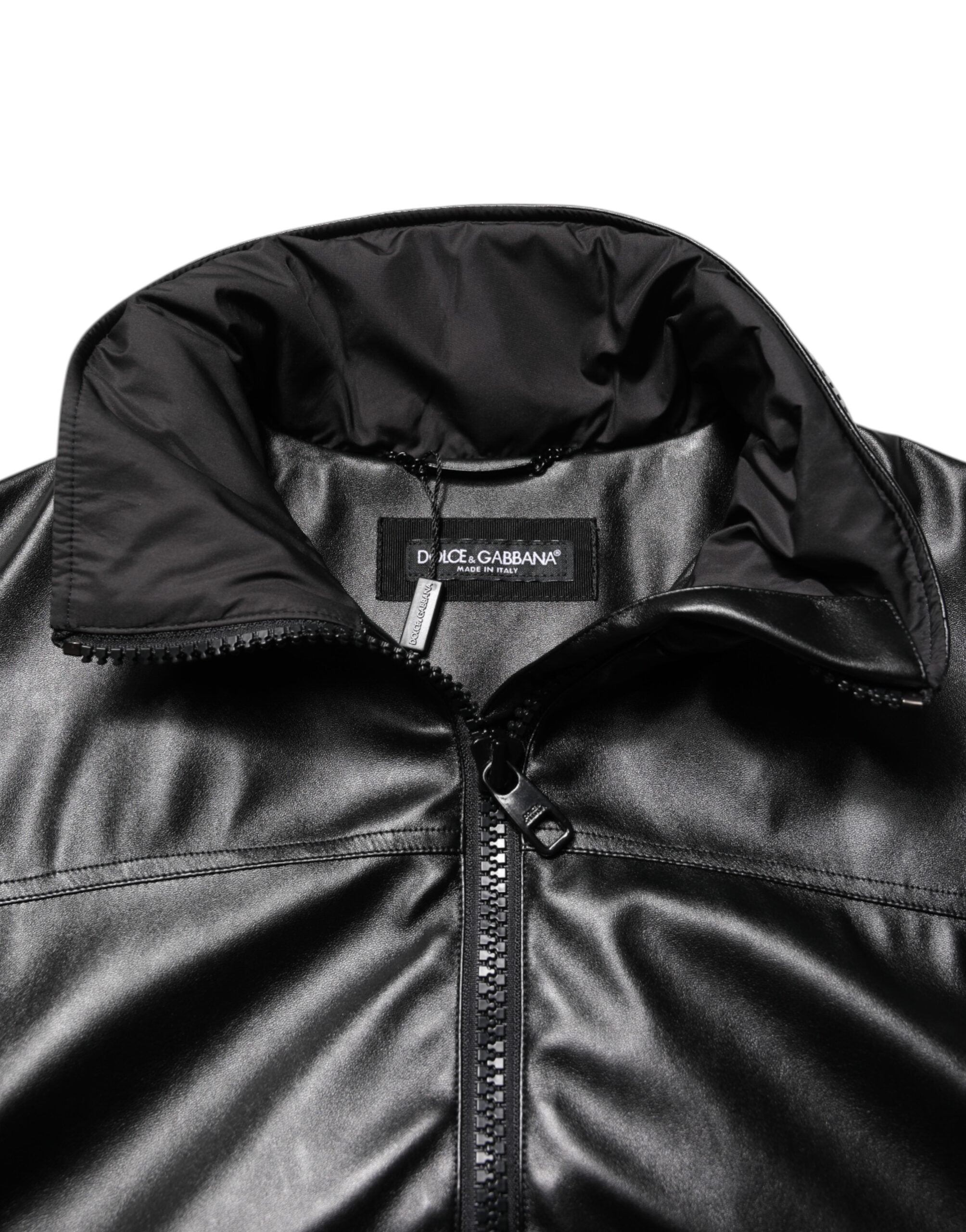 Dolce & Gabbana Black Polyester Logo Plaque Bomber Jacket Dolce & Gabbana