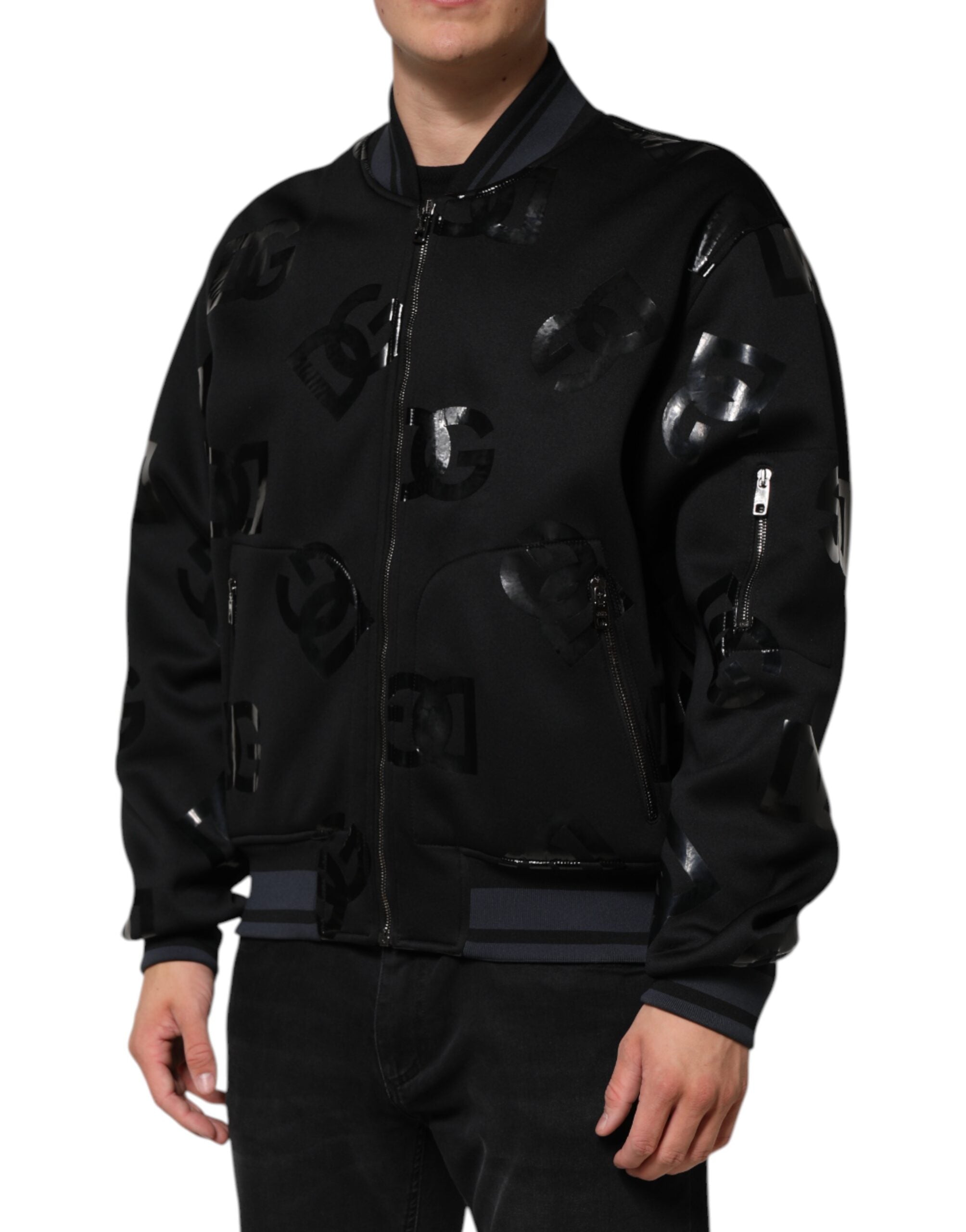 Dolce & Gabbana Black Wool Logo DG Mania Men Bomber Jacket Dolce & Gabbana