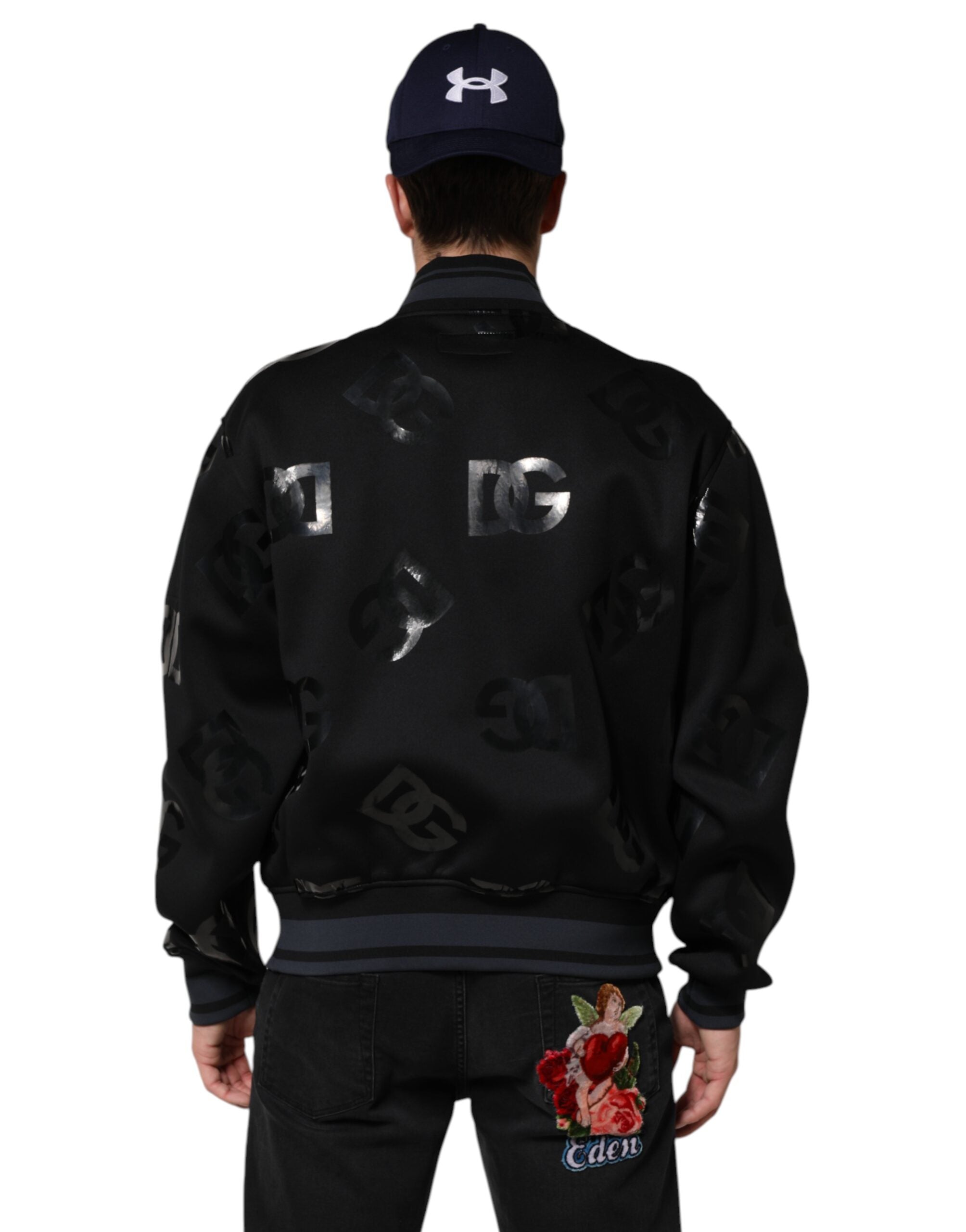 Dolce & Gabbana Black Wool Logo DG Mania Men Bomber Jacket Dolce & Gabbana