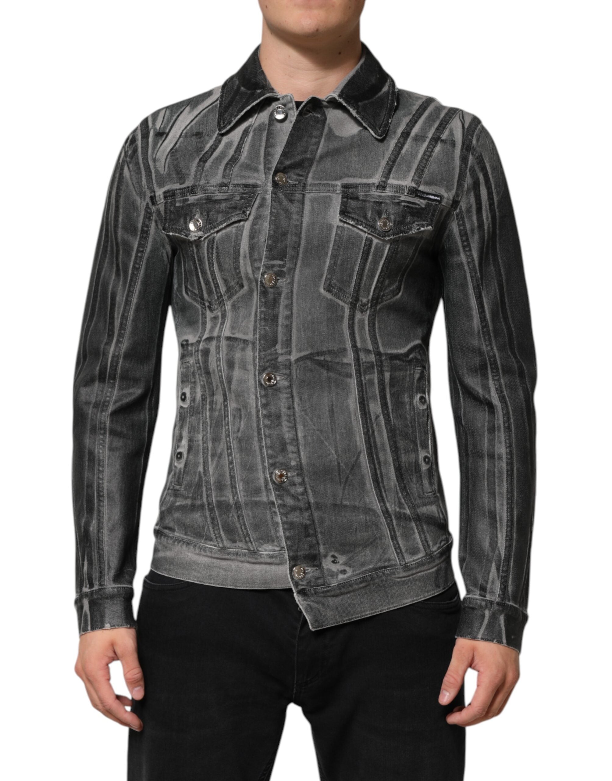 Dolce & Gabbana Gray Washed Cotton Stretch Denim Jacket Dolce & Gabbana
