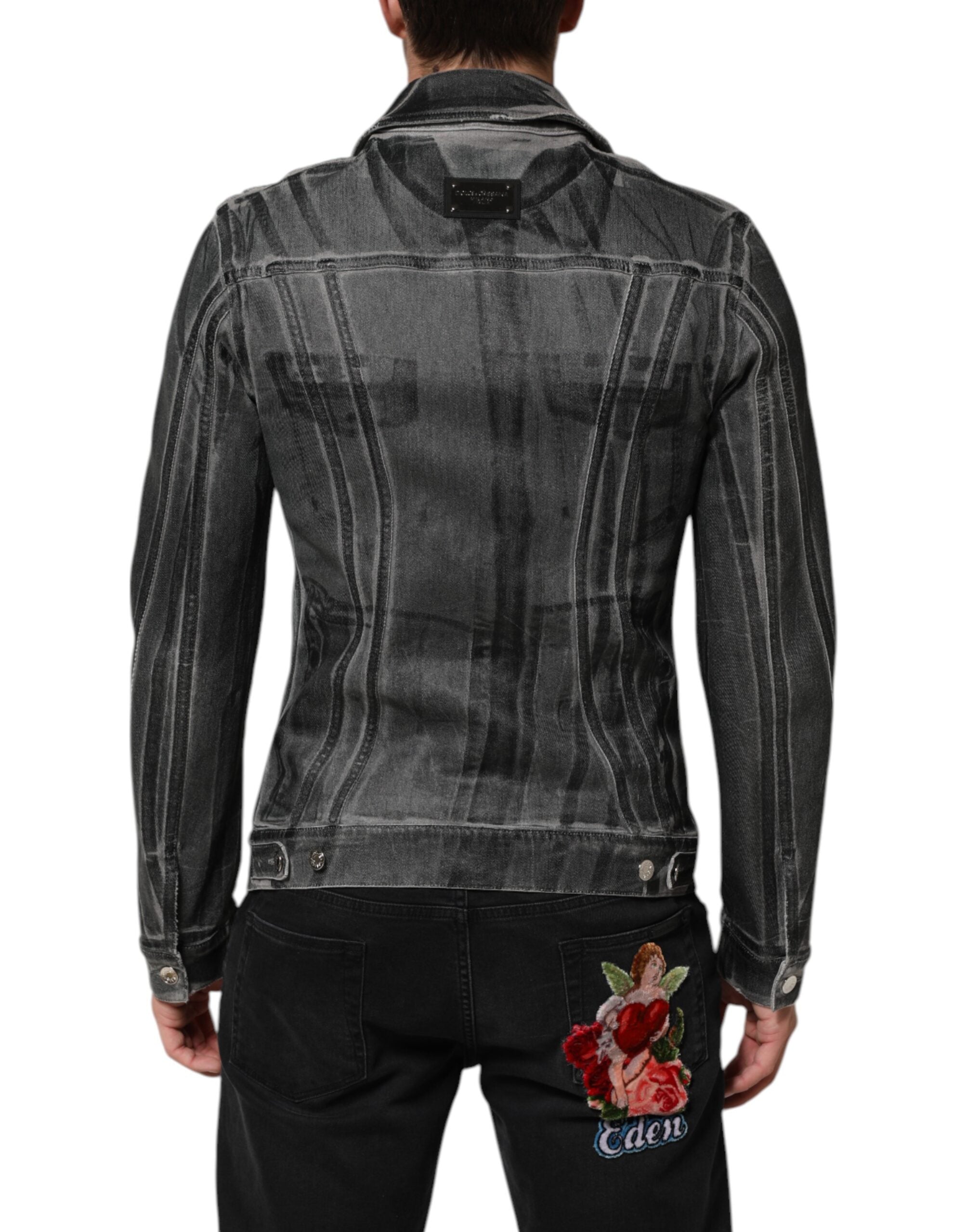 Dolce & Gabbana Gray Washed Cotton Stretch Denim Jacket Dolce & Gabbana