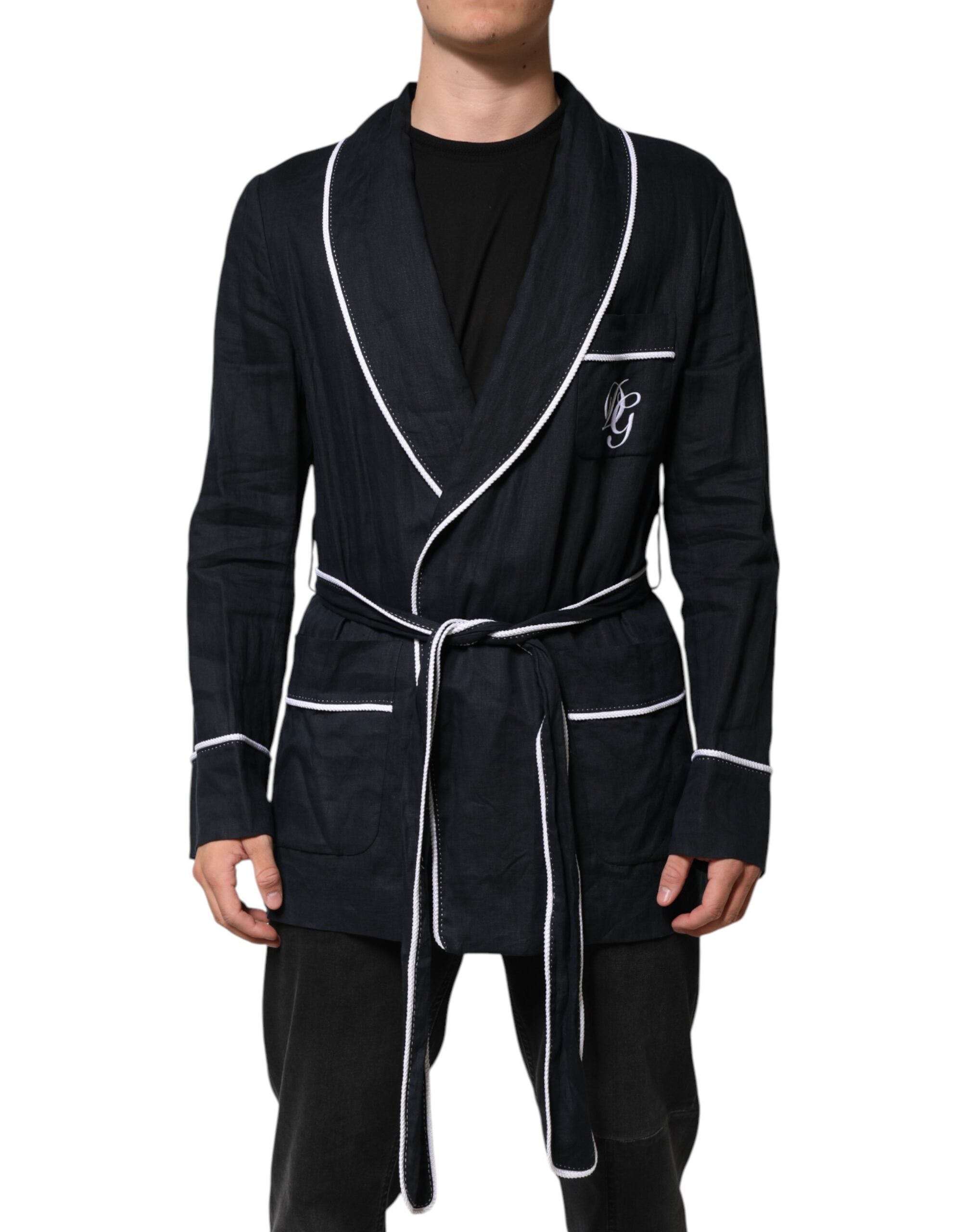 Dolce & Gabbana Dark Blue DG Embroidery Jacket Robe Blazer Dolce & Gabbana