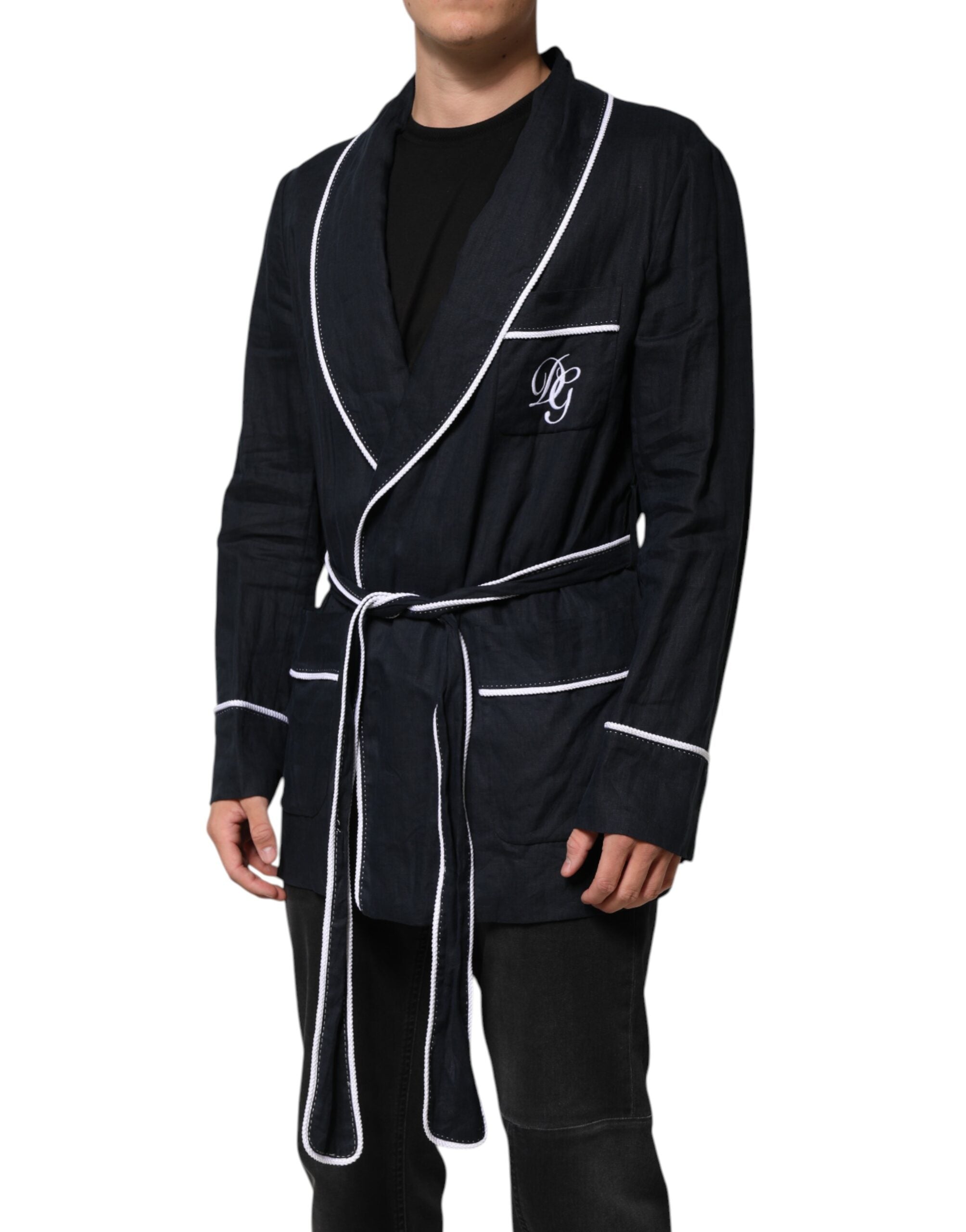 Dolce & Gabbana Dark Blue DG Embroidery Jacket Robe Blazer Dolce & Gabbana