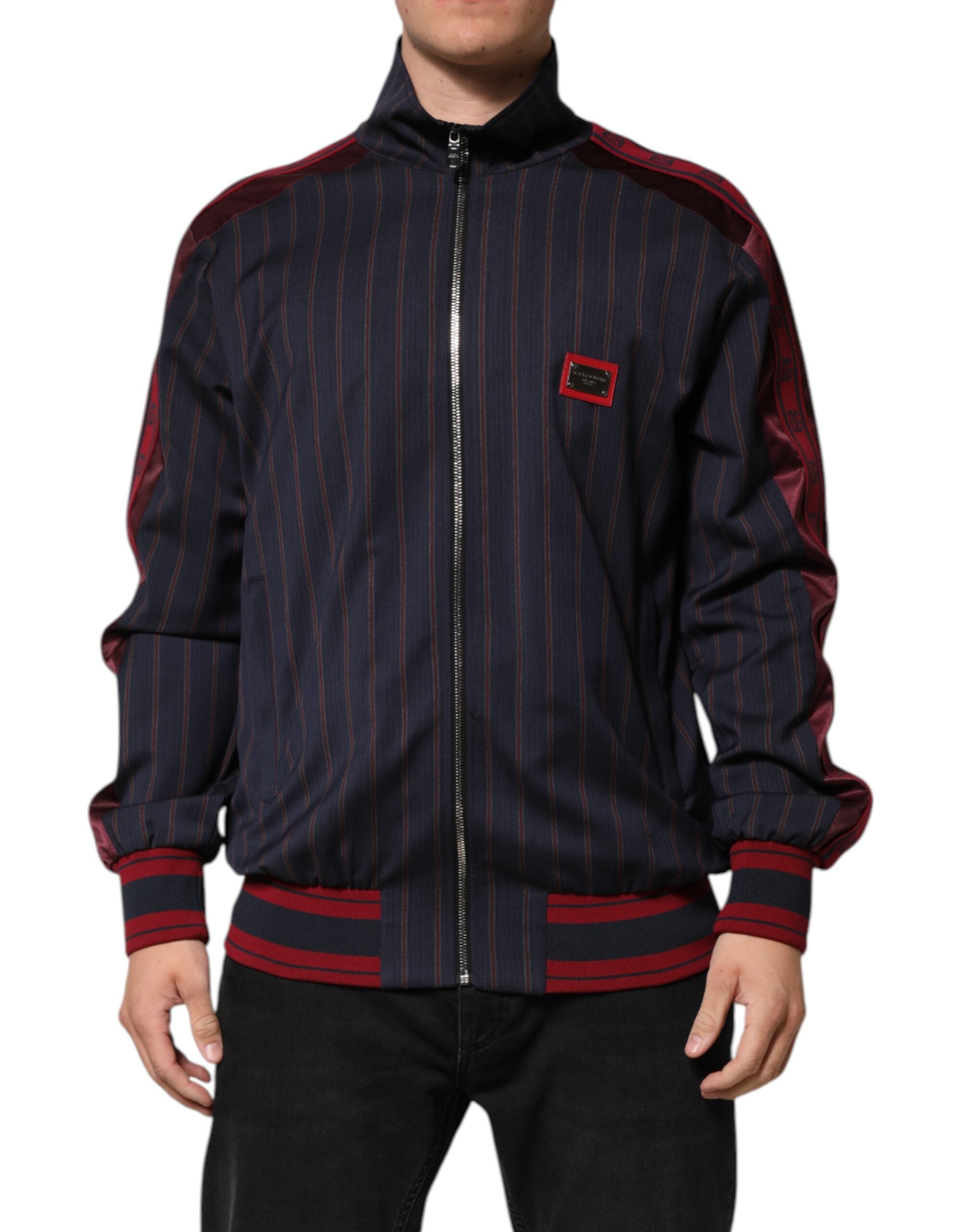 Dolce & Gabbana Blue Red Striped Logo Plaque Full Zip Jacket Dolce & Gabbana