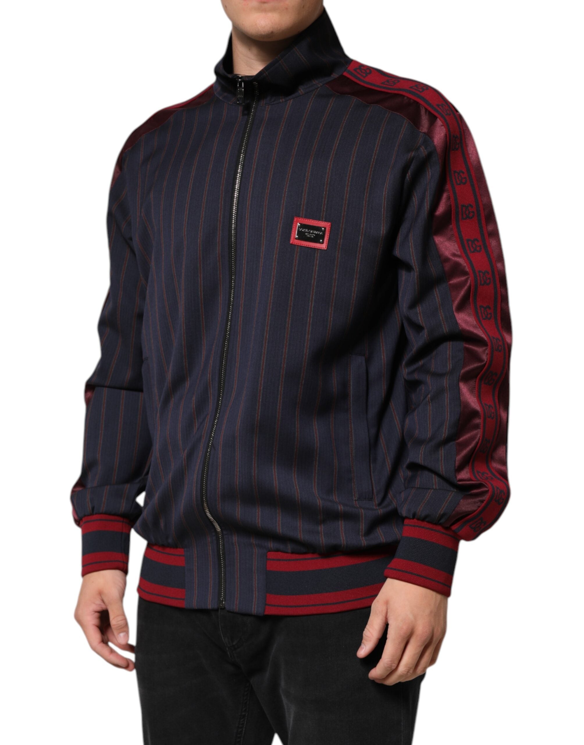 Dolce & Gabbana Blue Red Striped Logo Plaque Full Zip Jacket Dolce & Gabbana