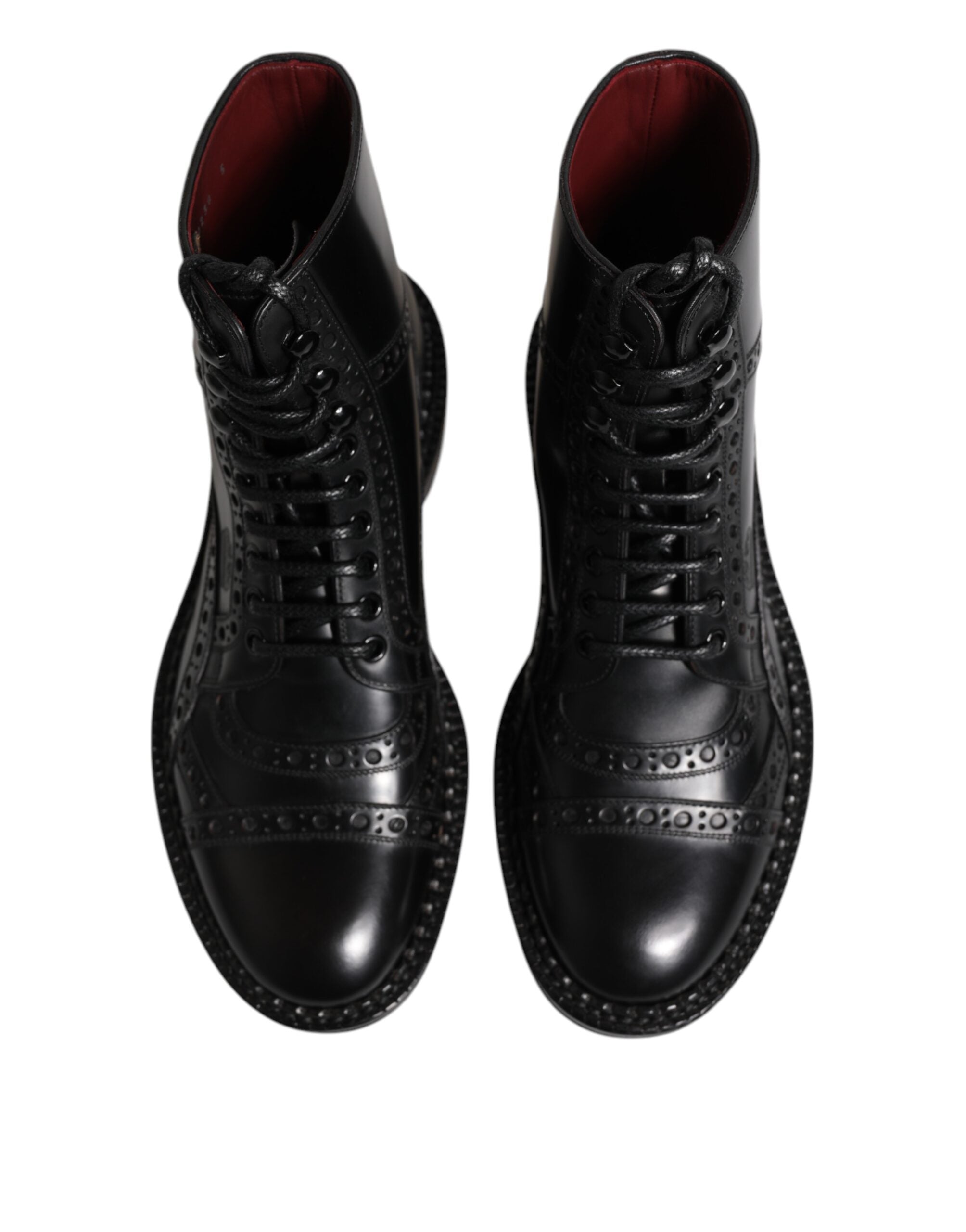 Dolce & Gabbana Black Leather Lace Up Mid Calf Boots Shoes Dolce & Gabbana