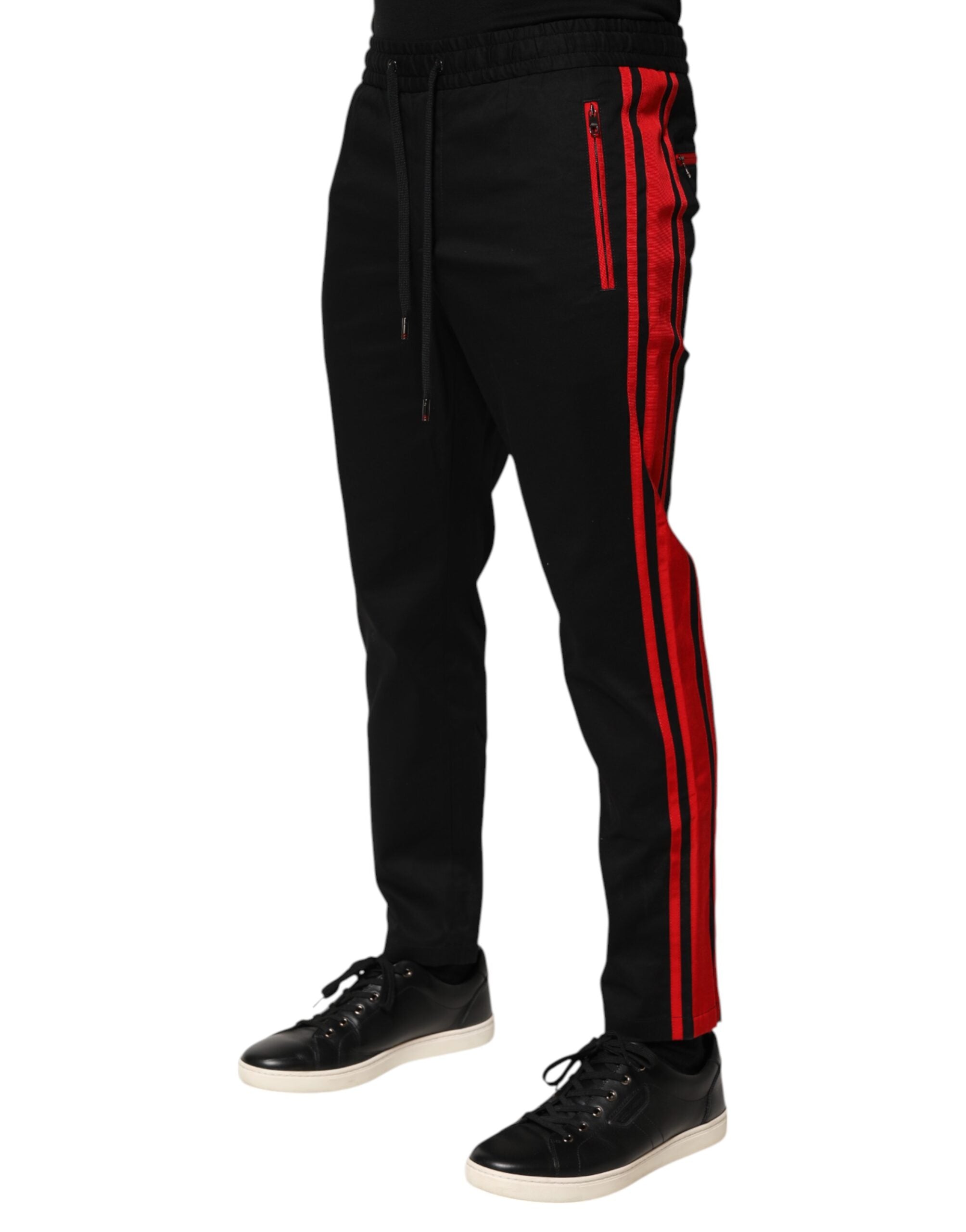 Dolce & Gabbana Red Stripe Cotton Logo Jogger Sweatpants Pants Dolce & Gabbana