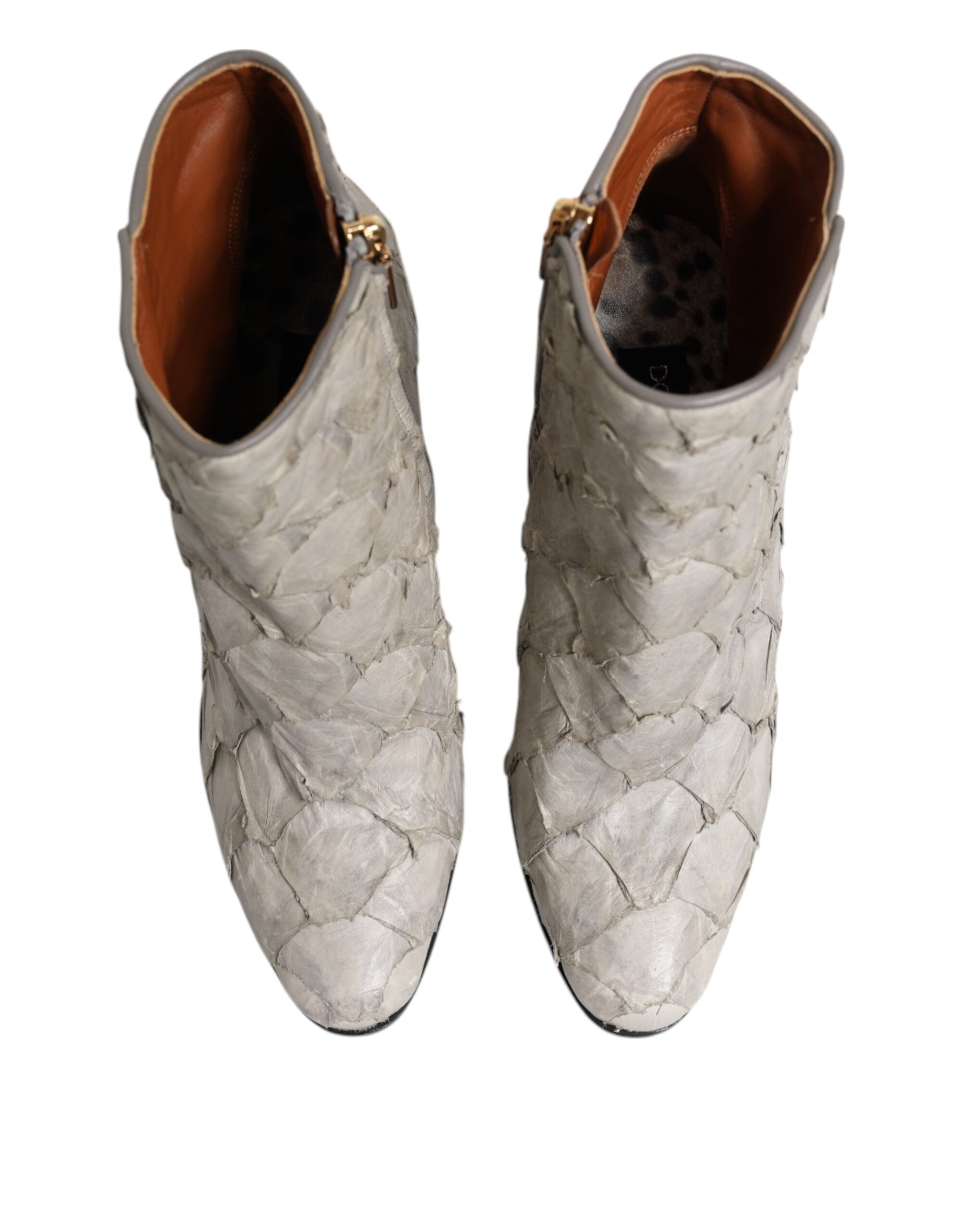 Dolce & Gabbana Off White Leather Heels Ankle Boots Shoes Dolce & Gabbana