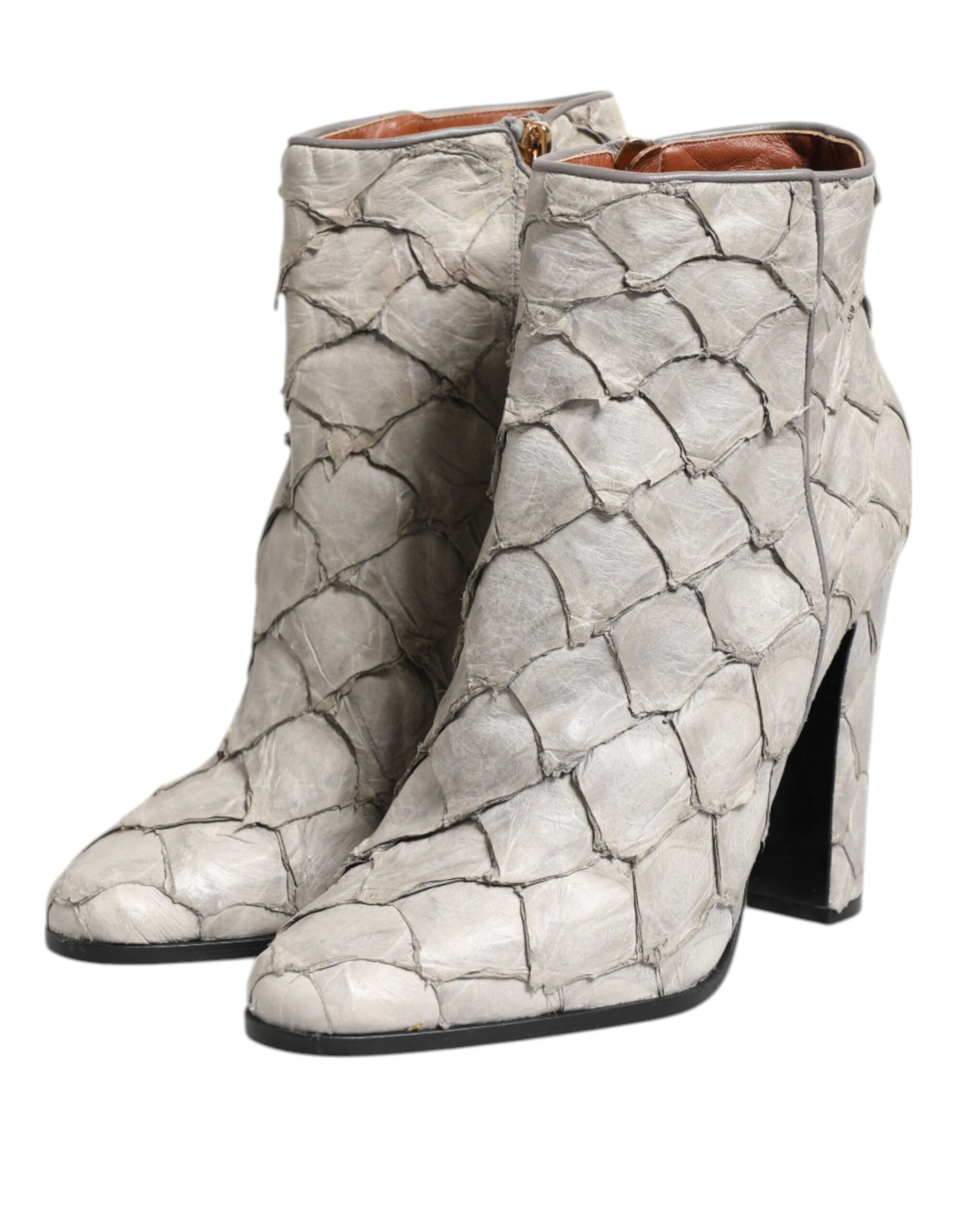 Dolce & Gabbana Off White Leather Heels Ankle Boots Shoes Dolce & Gabbana