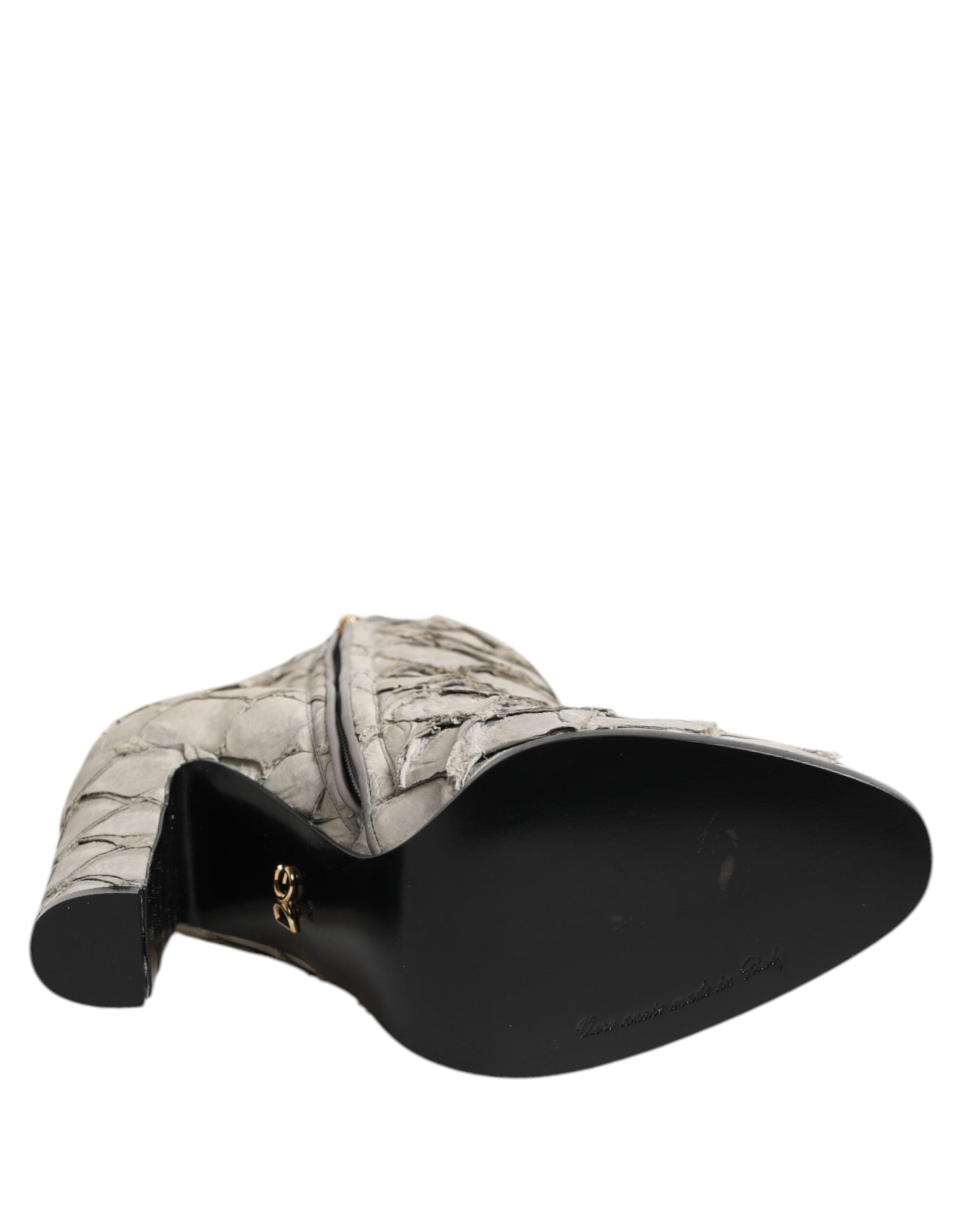 Dolce & Gabbana Off White Leather Heels Ankle Boots Shoes Dolce & Gabbana