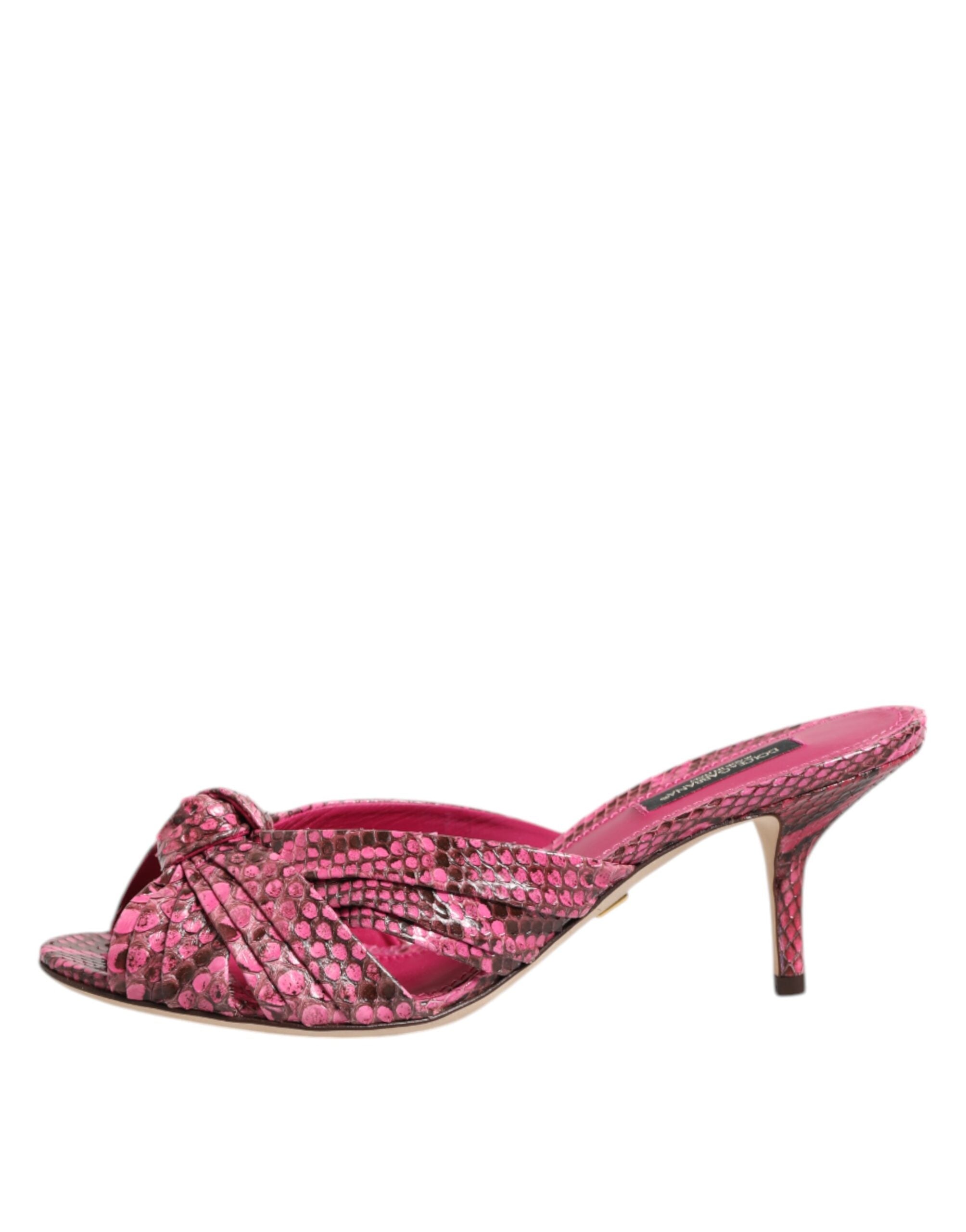Dolce & Gabbana Pink Leather Heels Slides Sandals Shoes Dolce & Gabbana