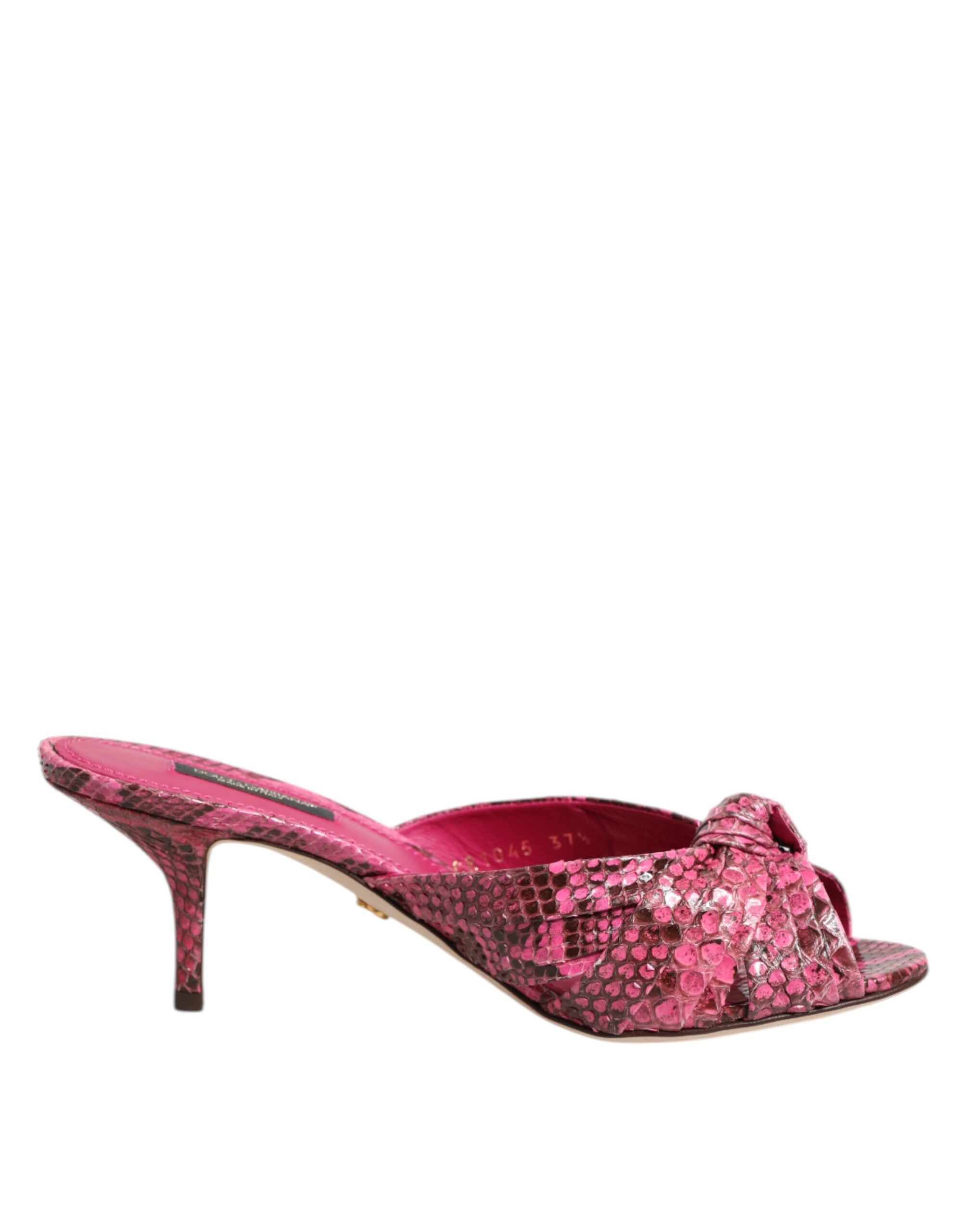 Dolce & Gabbana Pink Leather Heels Slides Sandals Shoes Dolce & Gabbana