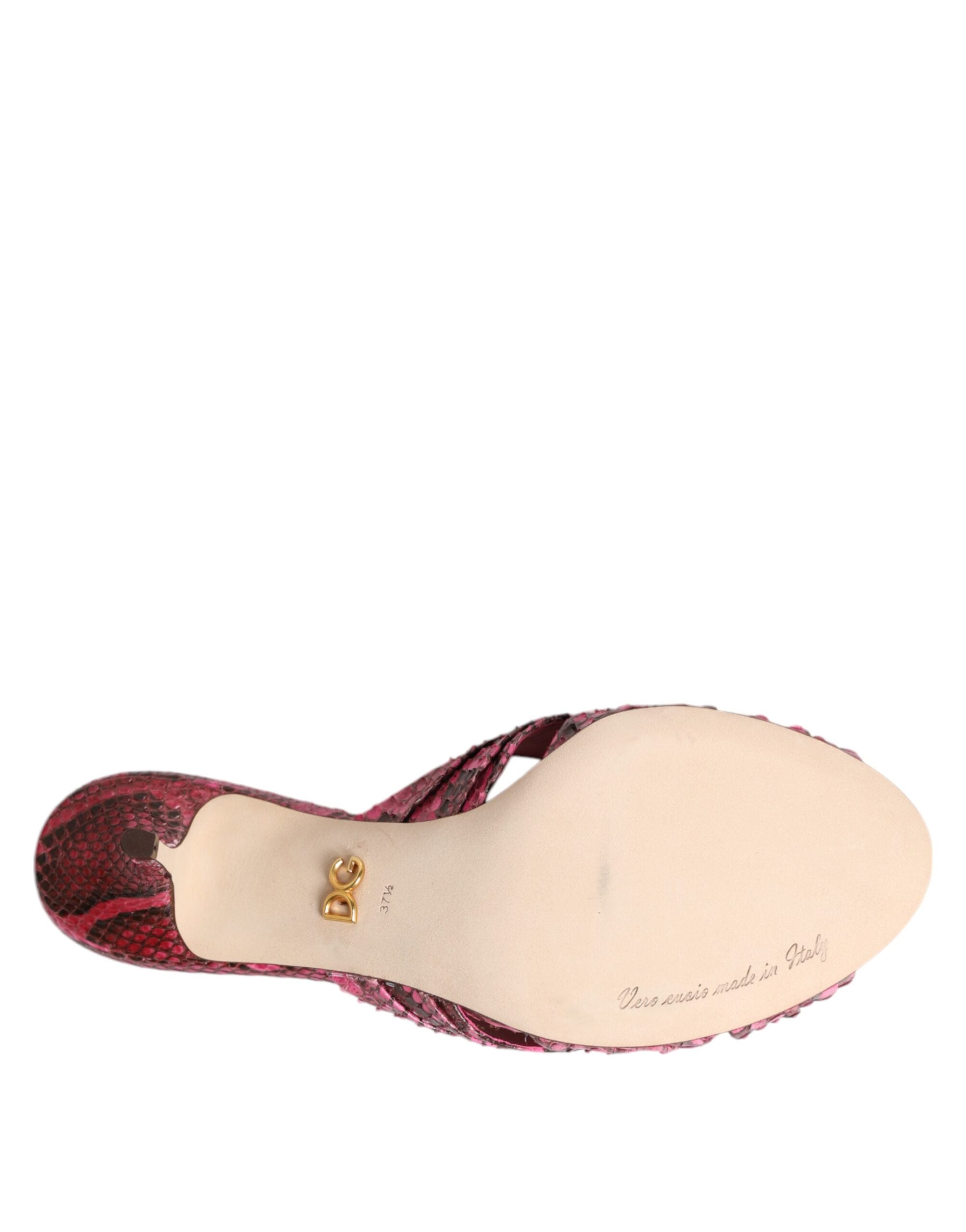 Dolce & Gabbana Pink Leather Heels Slides Sandals Shoes Dolce & Gabbana