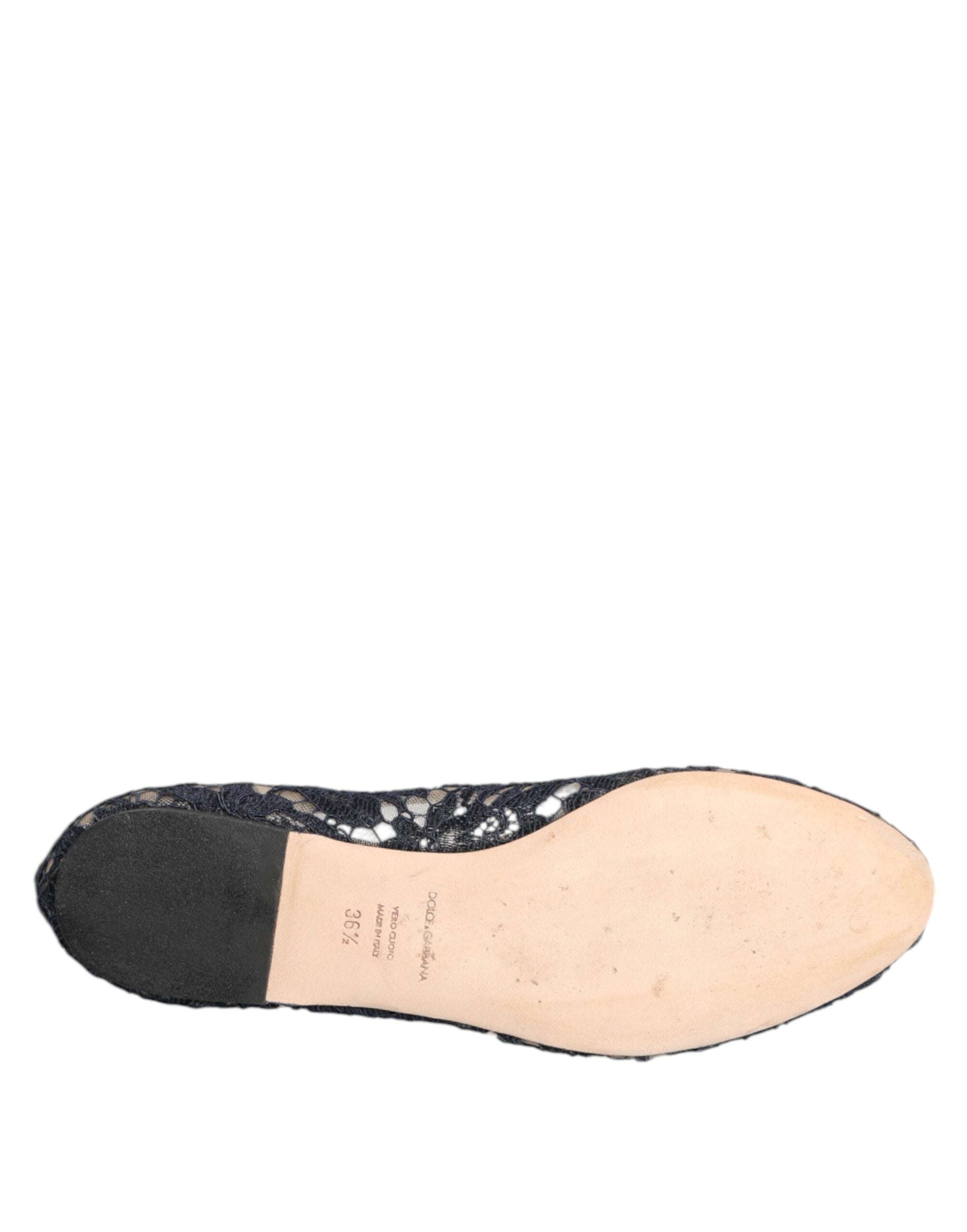 Dolce & Gabbana Blue Taormina Lace Crystals Flats Shoes Dolce & Gabbana