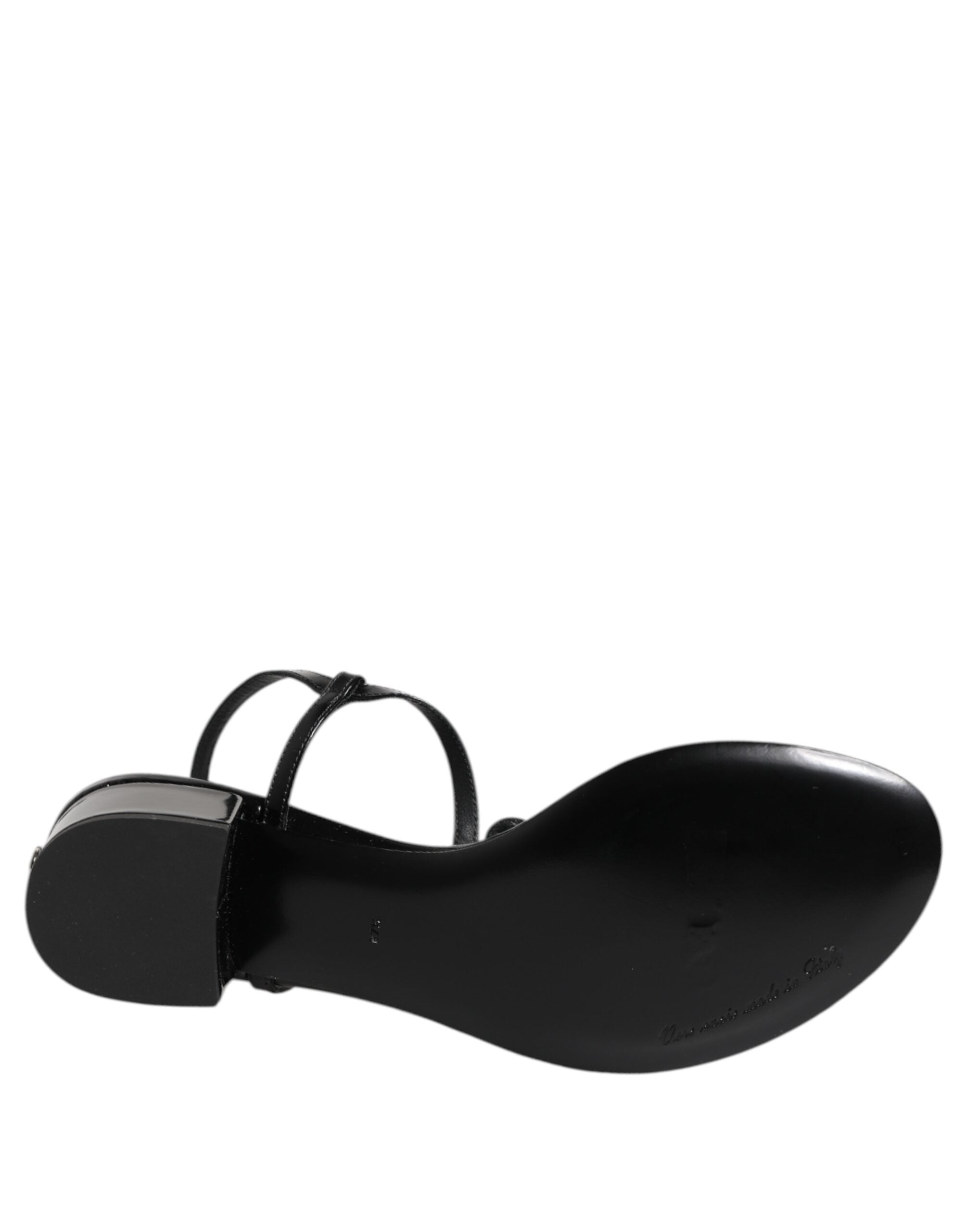 Dolce & Gabbana Black Leather Crystal Ankle Strap Sandals Shoes Dolce & Gabbana
