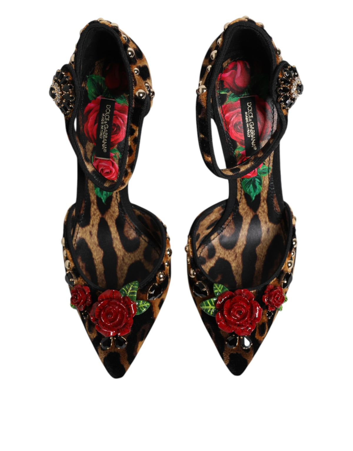 Dolce & Gabbana Brown Leopard Crystal Roses Pumps Shoes