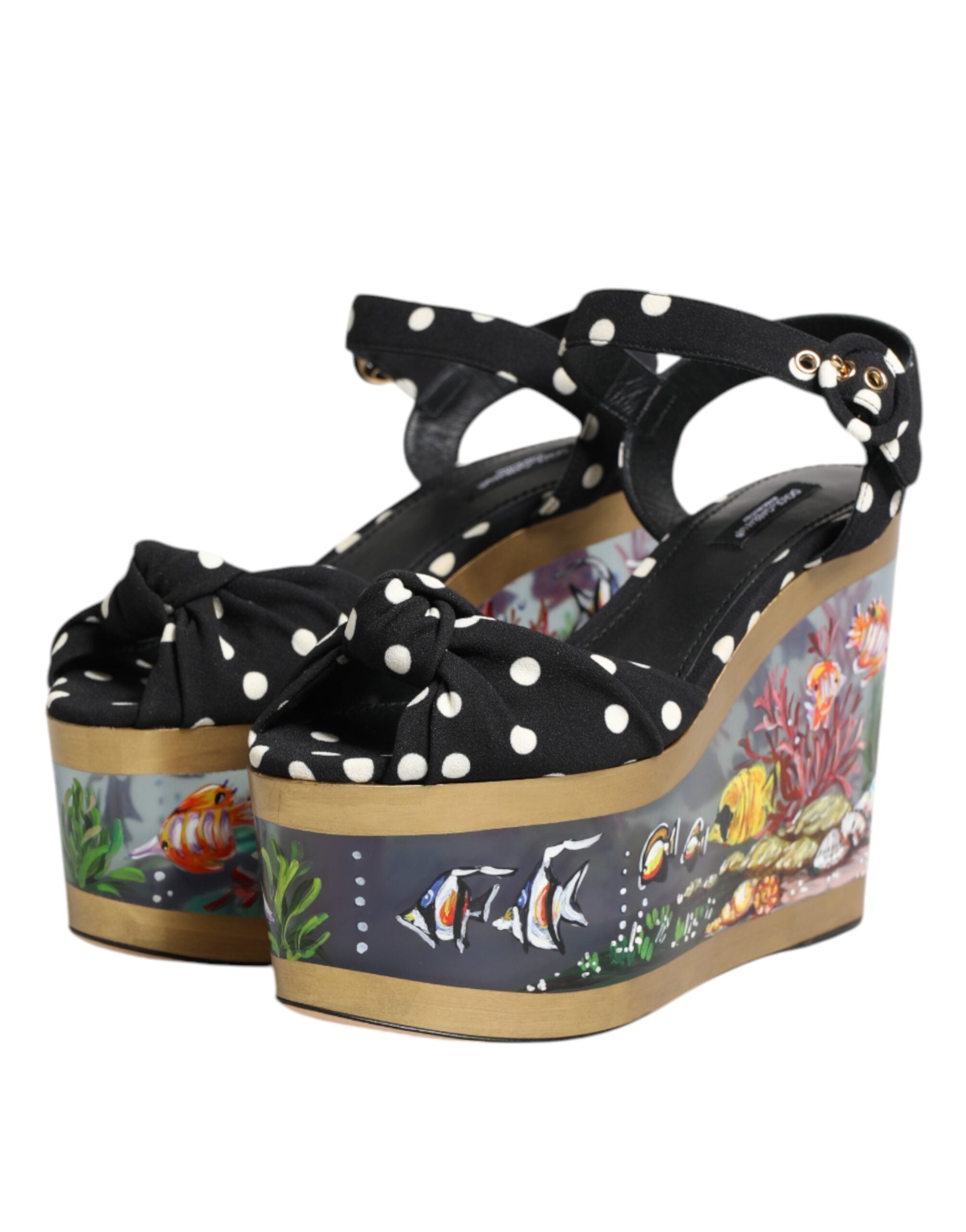 Dolce & Gabbana Multicolor Fish Polka Dot Wedge Sandals Shoes Dolce & Gabbana