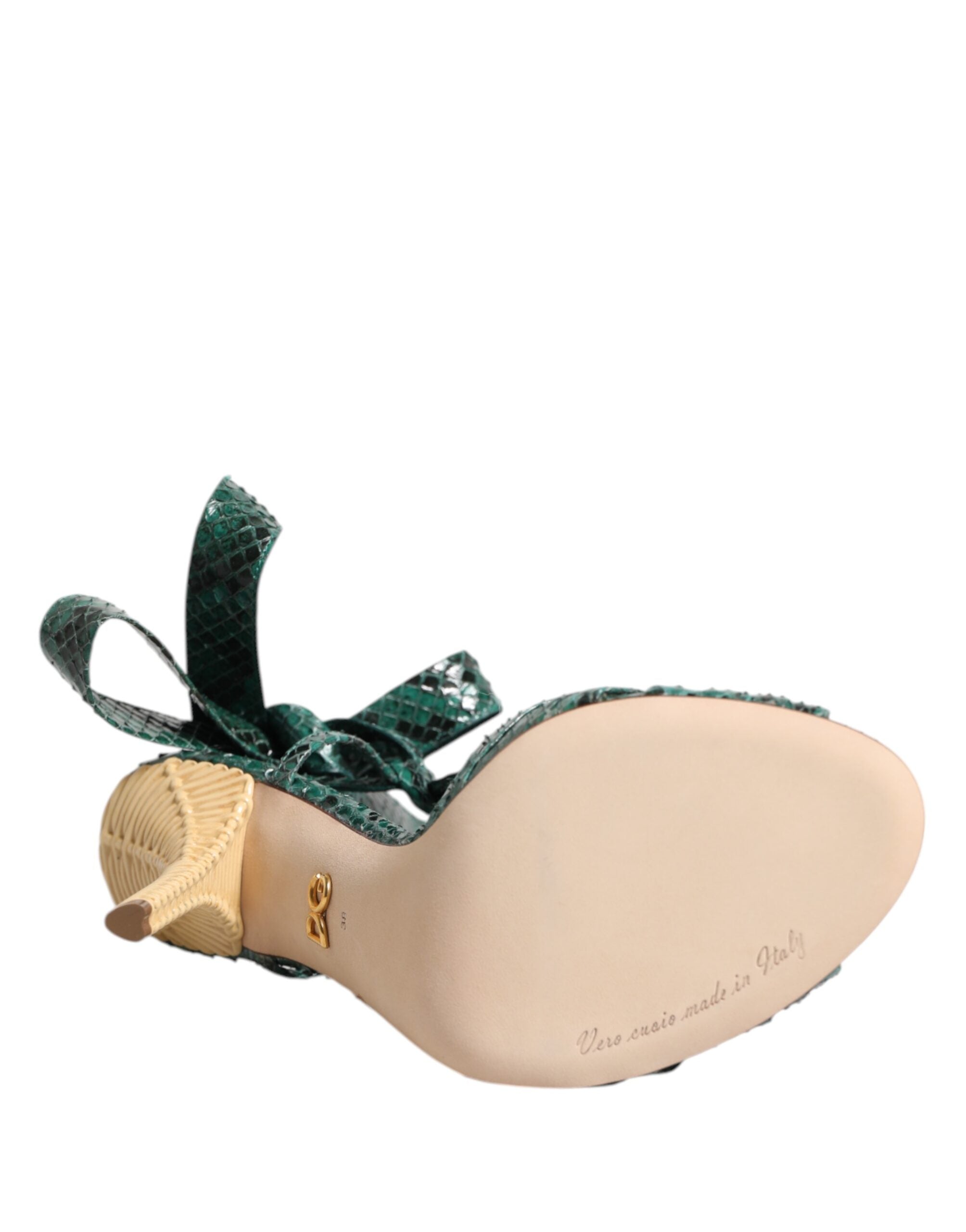 Dolce & Gabbana Green Python Leather Heels Sandals Shoes Dolce & Gabbana
