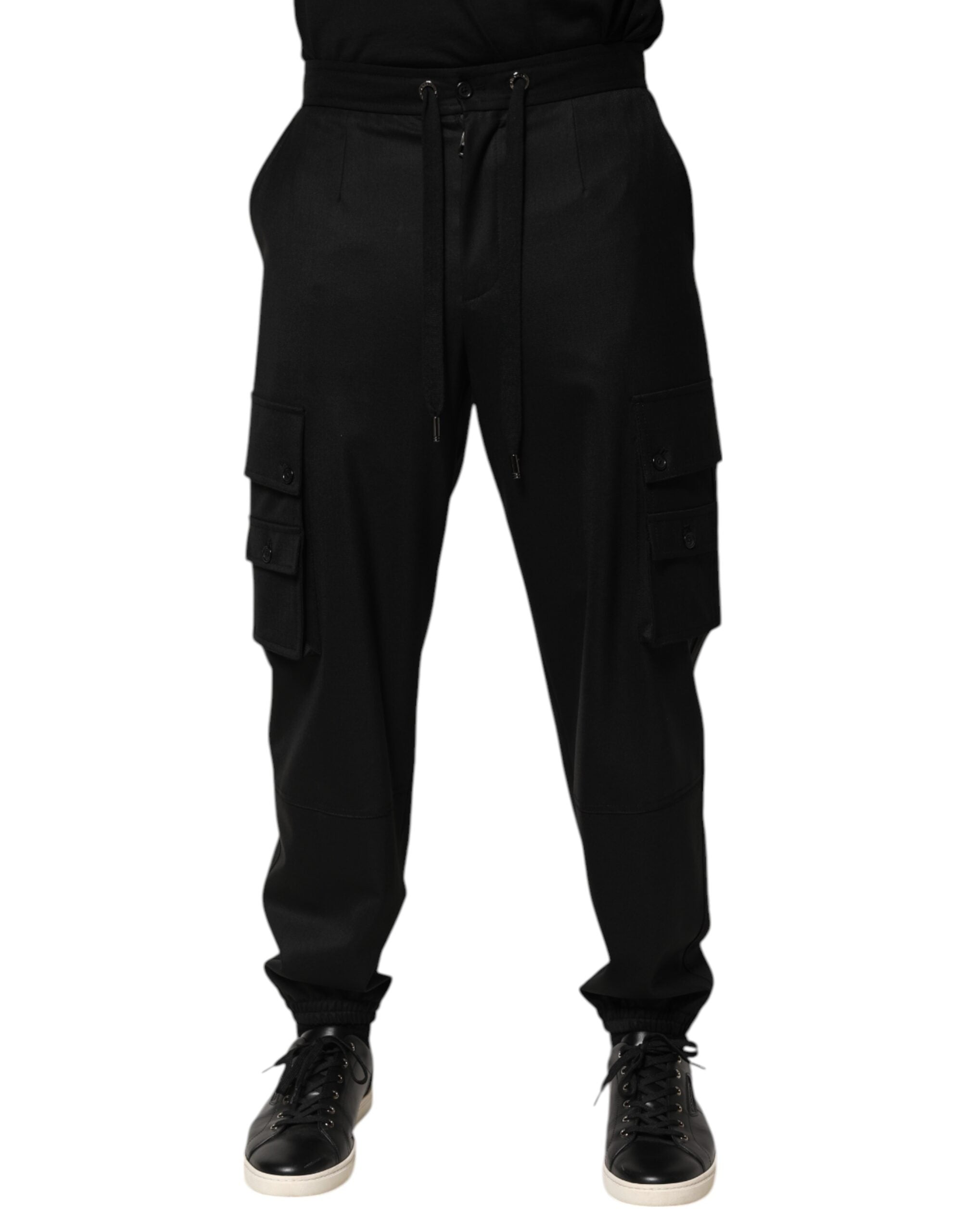 Dolce & Gabbana Solid Black Cargo Jogger Men Sweatpants Pants Dolce & Gabbana