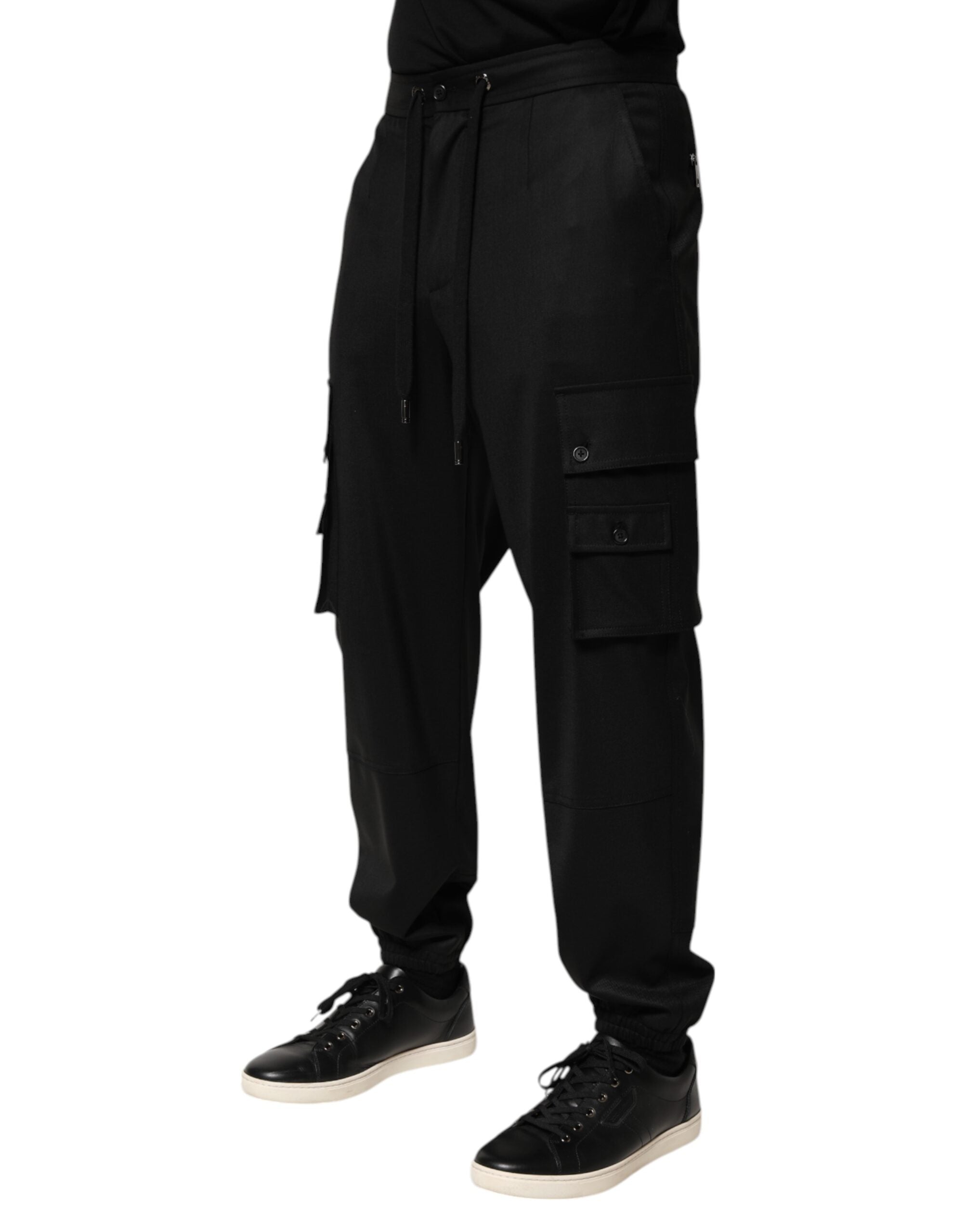 Dolce & Gabbana Solid Black Cargo Jogger Men Sweatpants Pants Dolce & Gabbana