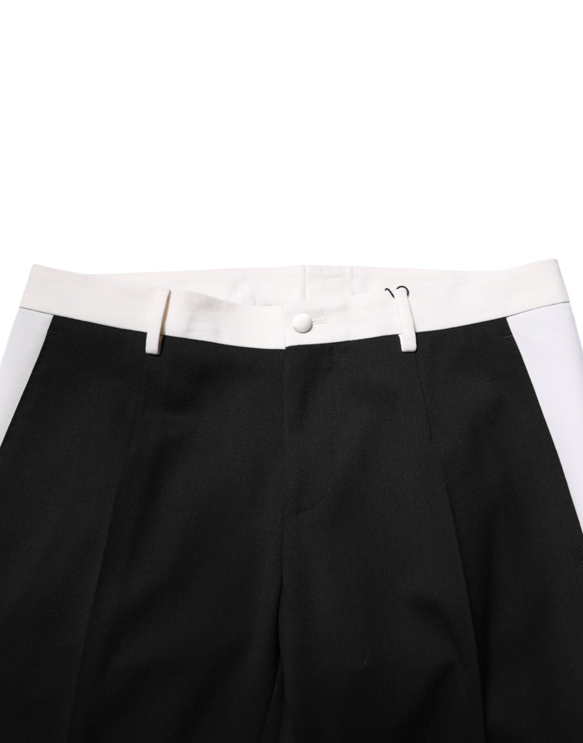 Dolce & Gabbana Black White Stripe Wool Men Trouser Pants Dolce & Gabbana