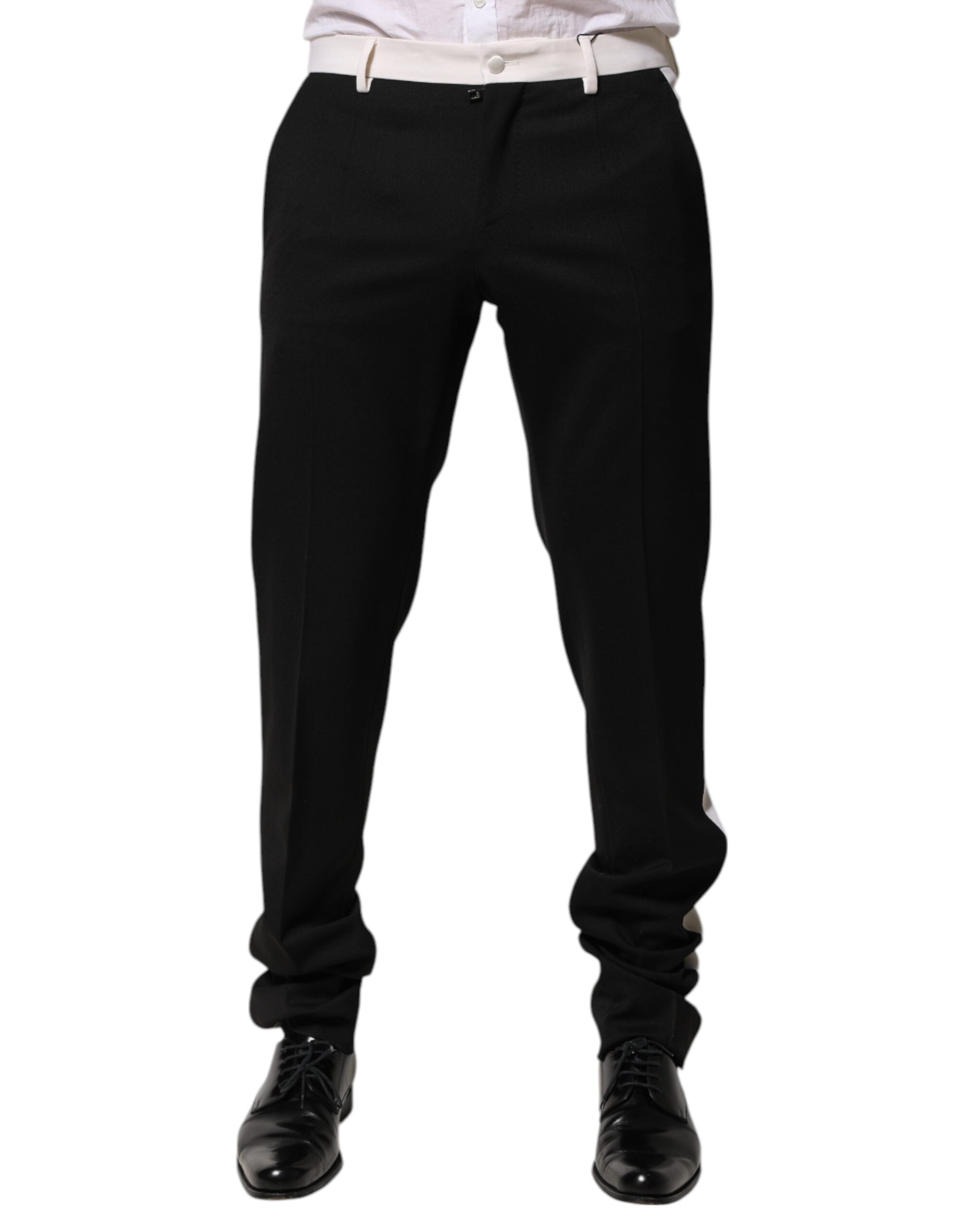 Dolce & Gabbana Black White Stripe Wool Men Trouser Pants Dolce & Gabbana