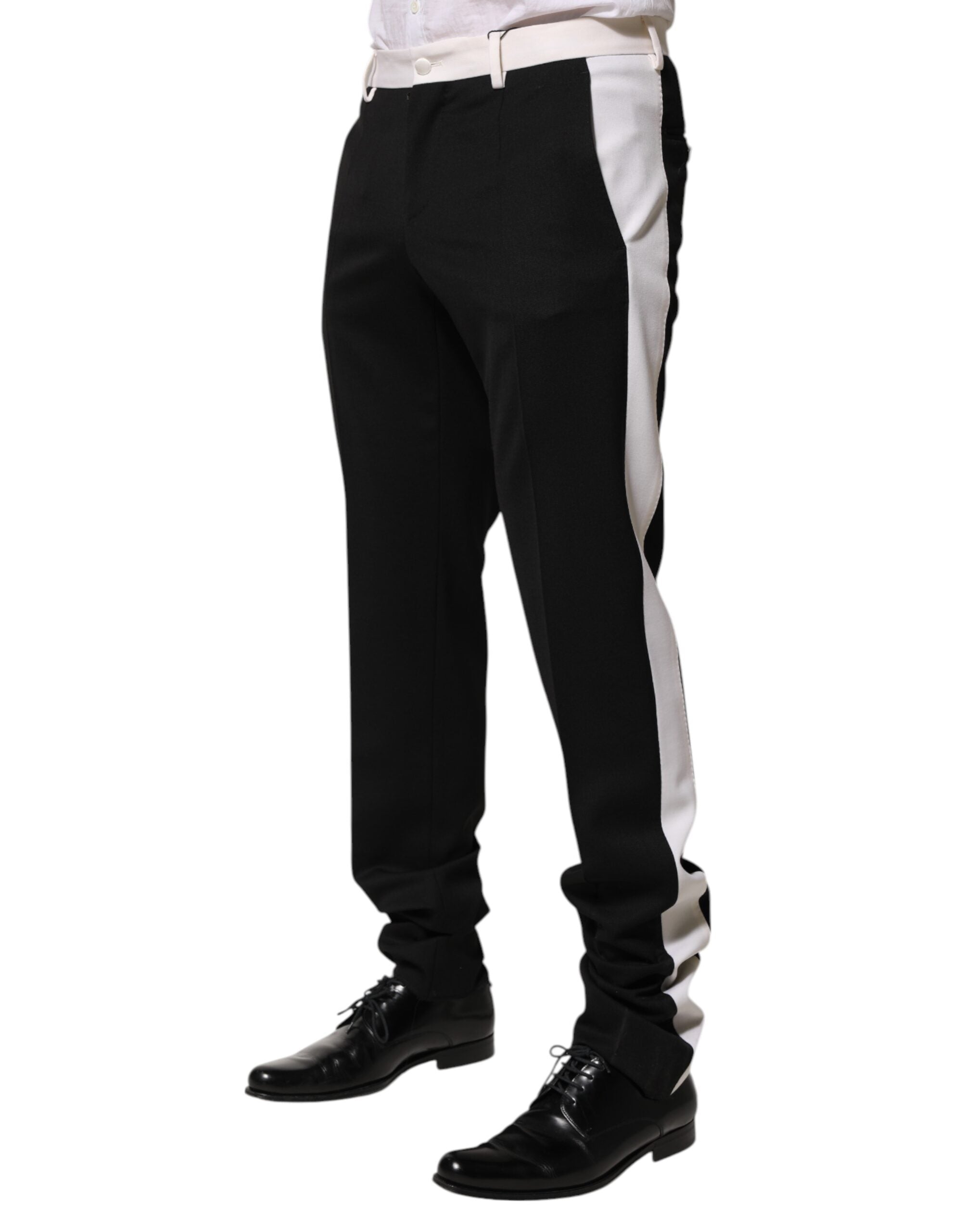 Dolce & Gabbana Black White Stripe Wool Men Trouser Pants Dolce & Gabbana