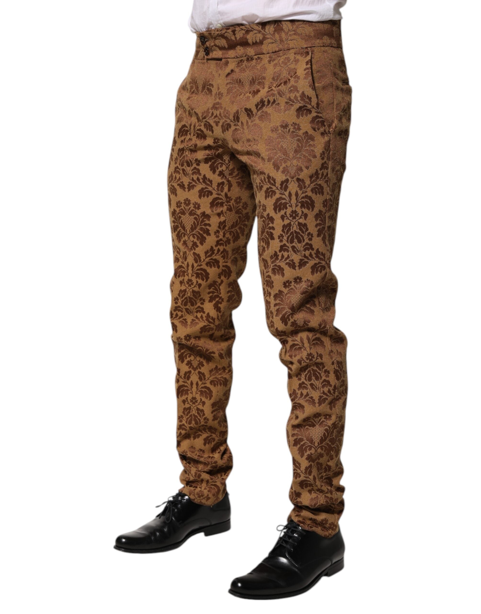 Dolce & Gabbana Brown Floral Jacquard Men Skinny Trouser Pants Dolce & Gabbana