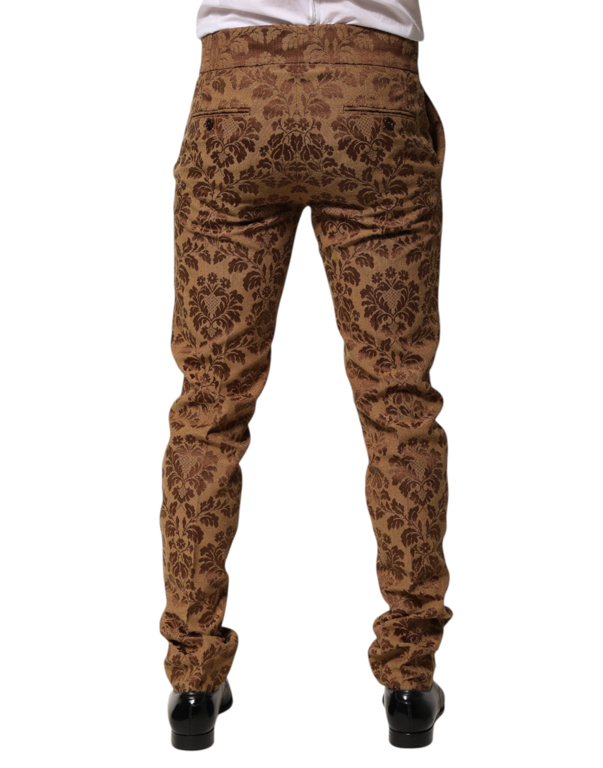 Dolce & Gabbana Brown Floral Jacquard Men Skinny Trouser Pants Dolce & Gabbana