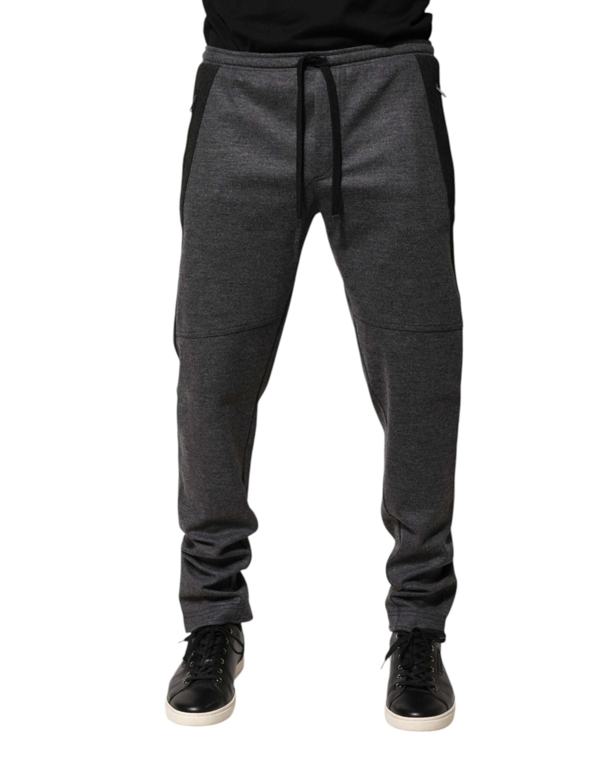 Dolce & Gabbana Gray Black Wool Blend Jogger Sweatpants  Pants Dolce & Gabbana