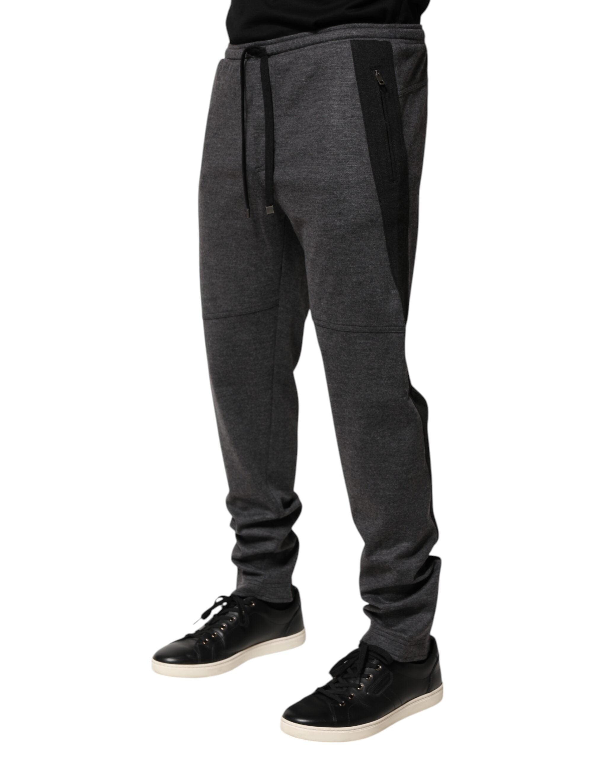 Dolce & Gabbana Gray Black Wool Blend Jogger Sweatpants  Pants Dolce & Gabbana