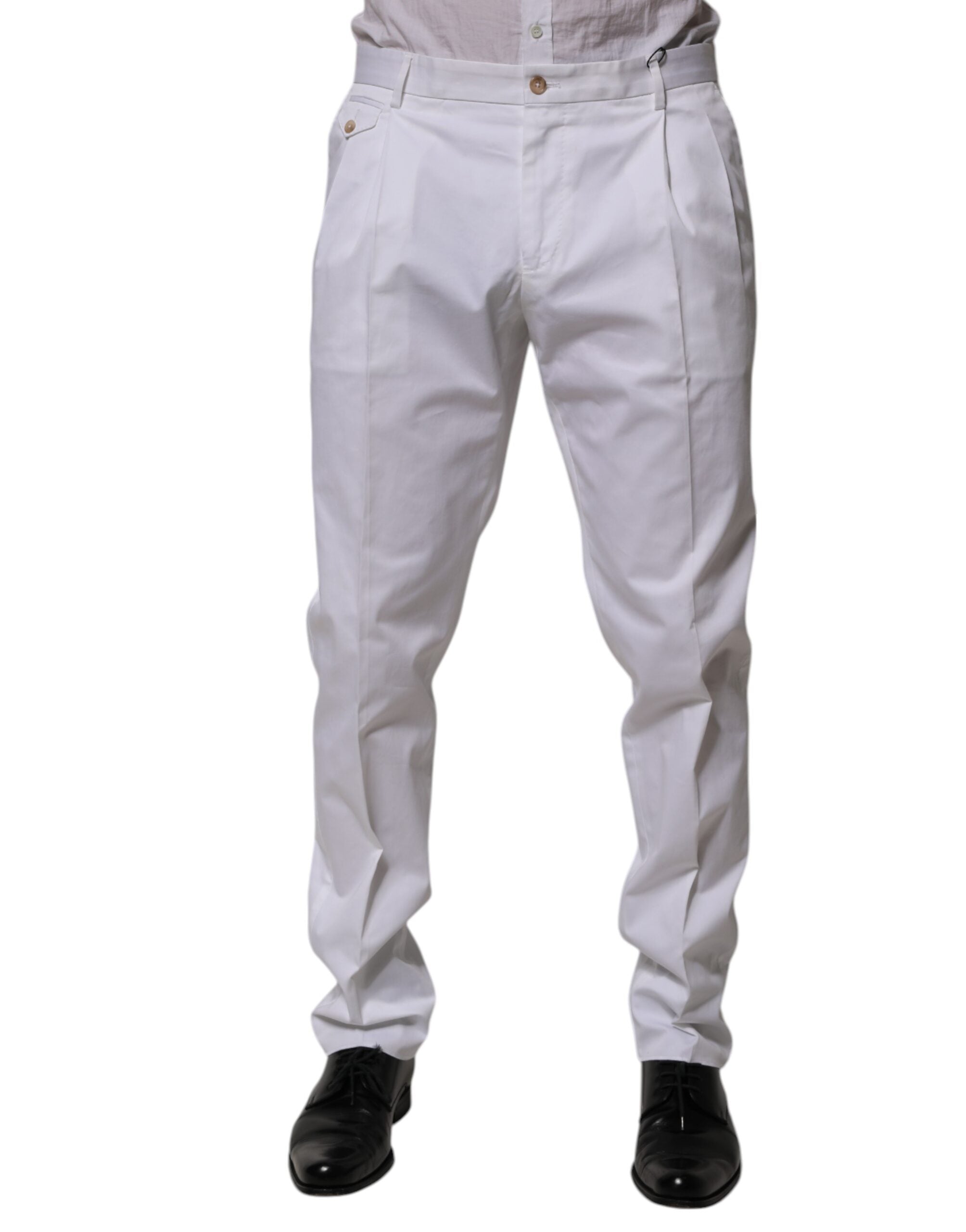Dolce & Gabbana White Cotton Dress Slim Formal Trouser Pants Dolce & Gabbana