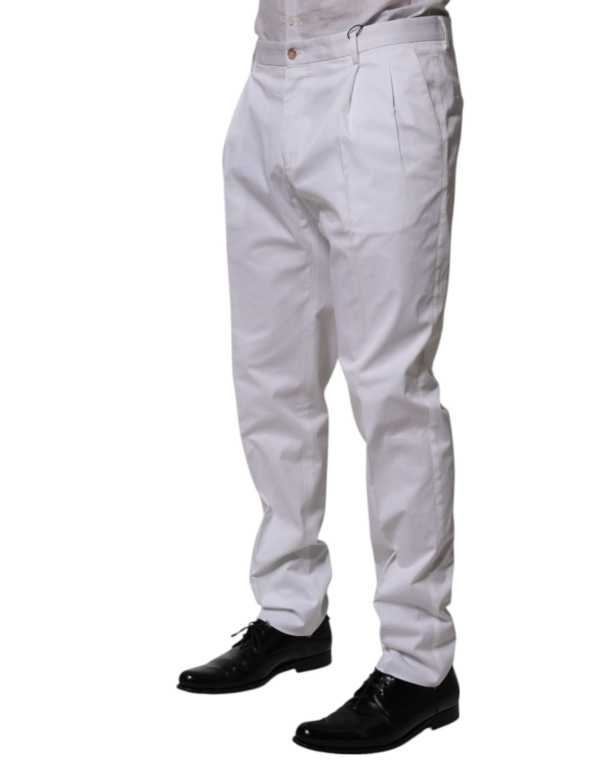 Dolce & Gabbana White Cotton Dress Slim Formal Trouser Pants Dolce & Gabbana