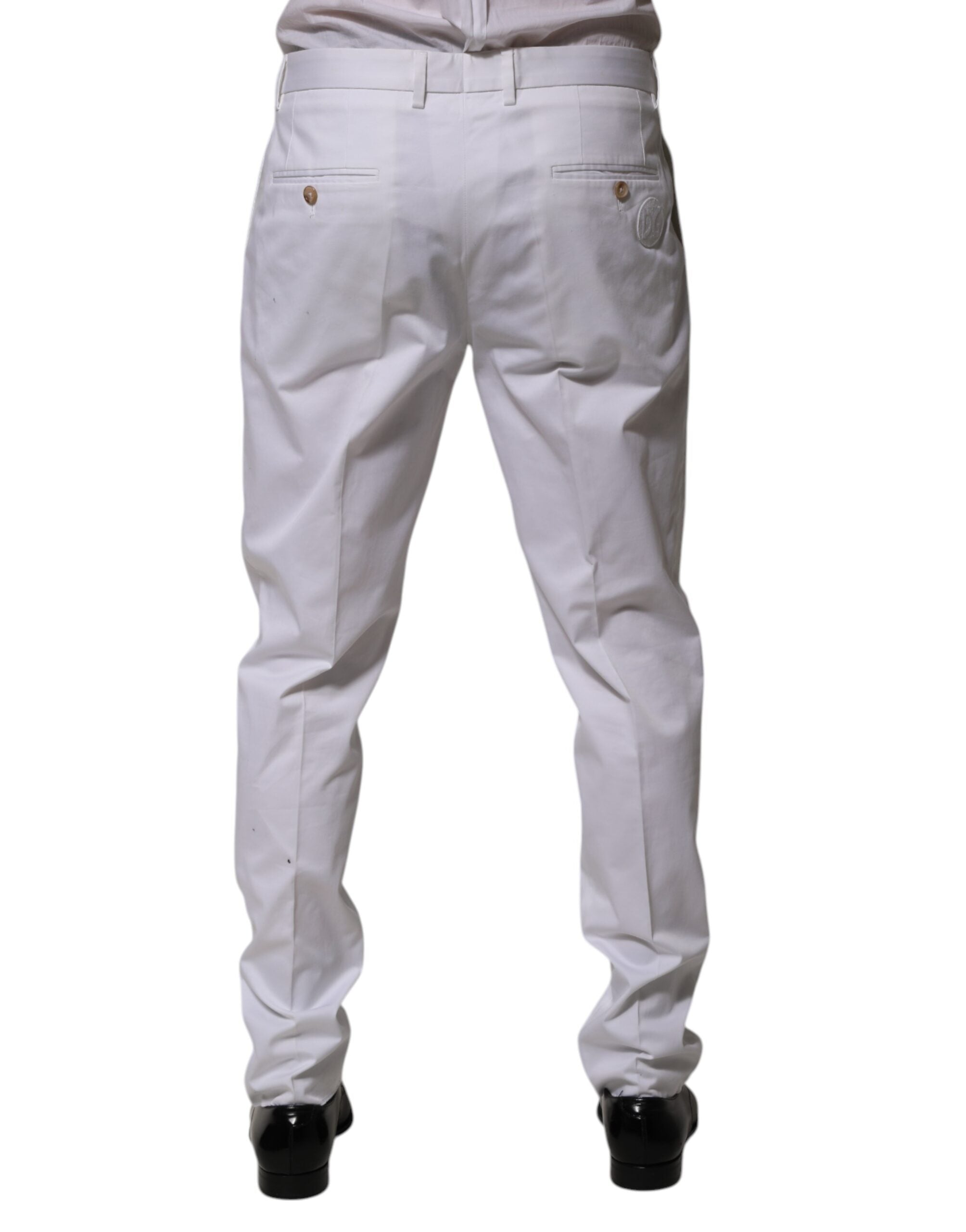 Dolce & Gabbana White Cotton Dress Slim Formal Trouser Pants Dolce & Gabbana