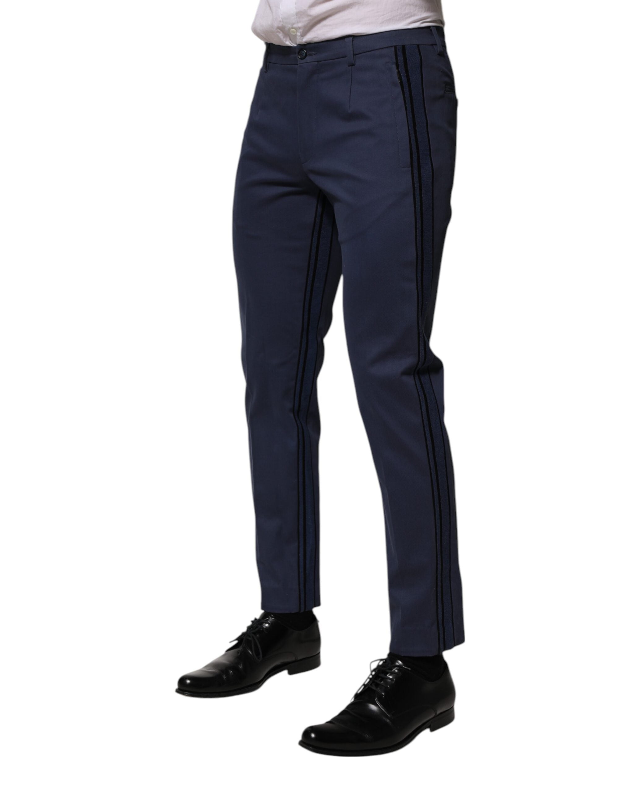 Dolce & Gabbana Blue Cotton Tapered Men Formal Trousers Pants Dolce & Gabbana