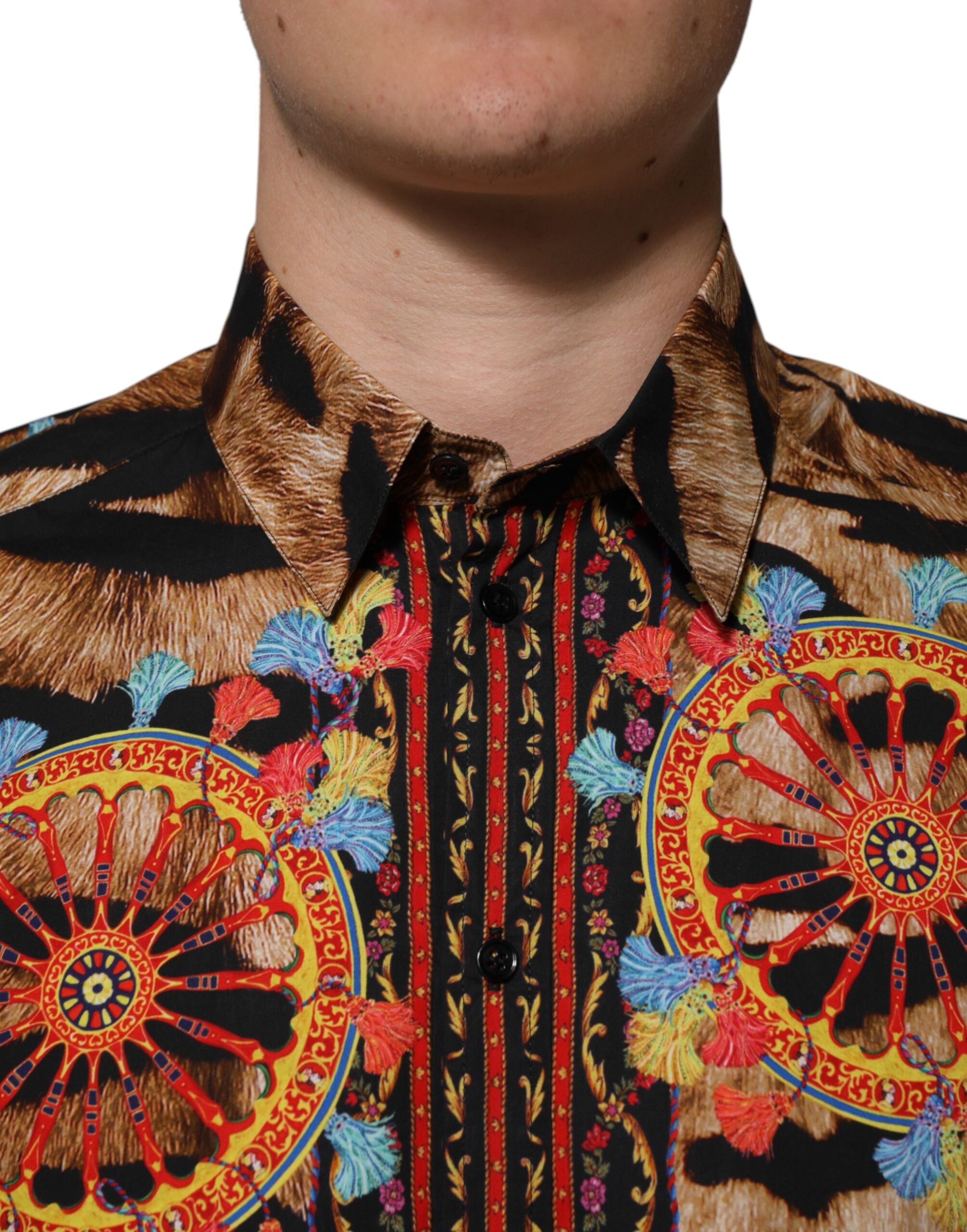 Dolce & Gabbana GOLD Cotton Tiger Carretto Long Sleeve Shirt Dolce & Gabbana