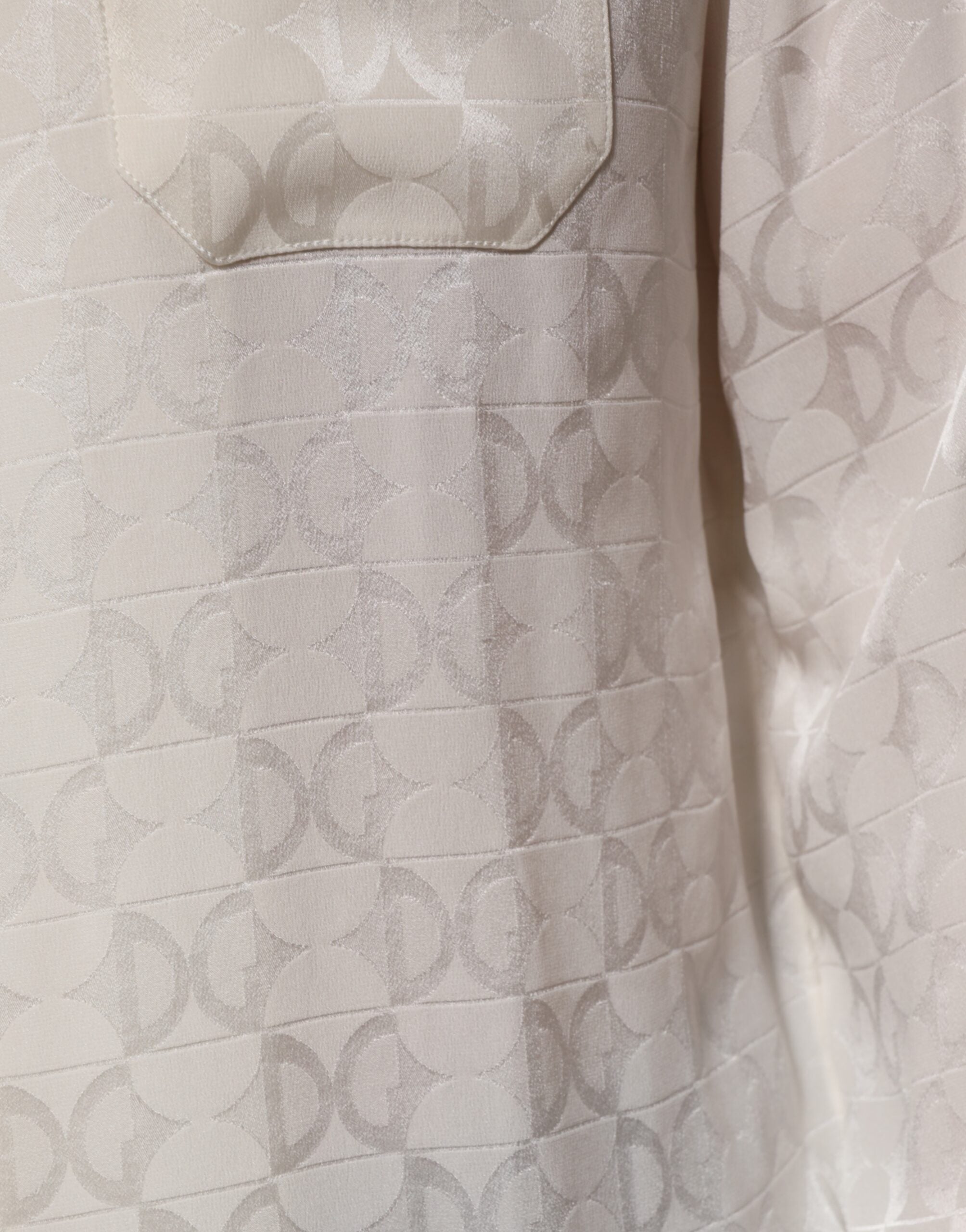 Dolce & Gabbana White Silk DG Logo Print Long Sleeves Shirt Dolce & Gabbana