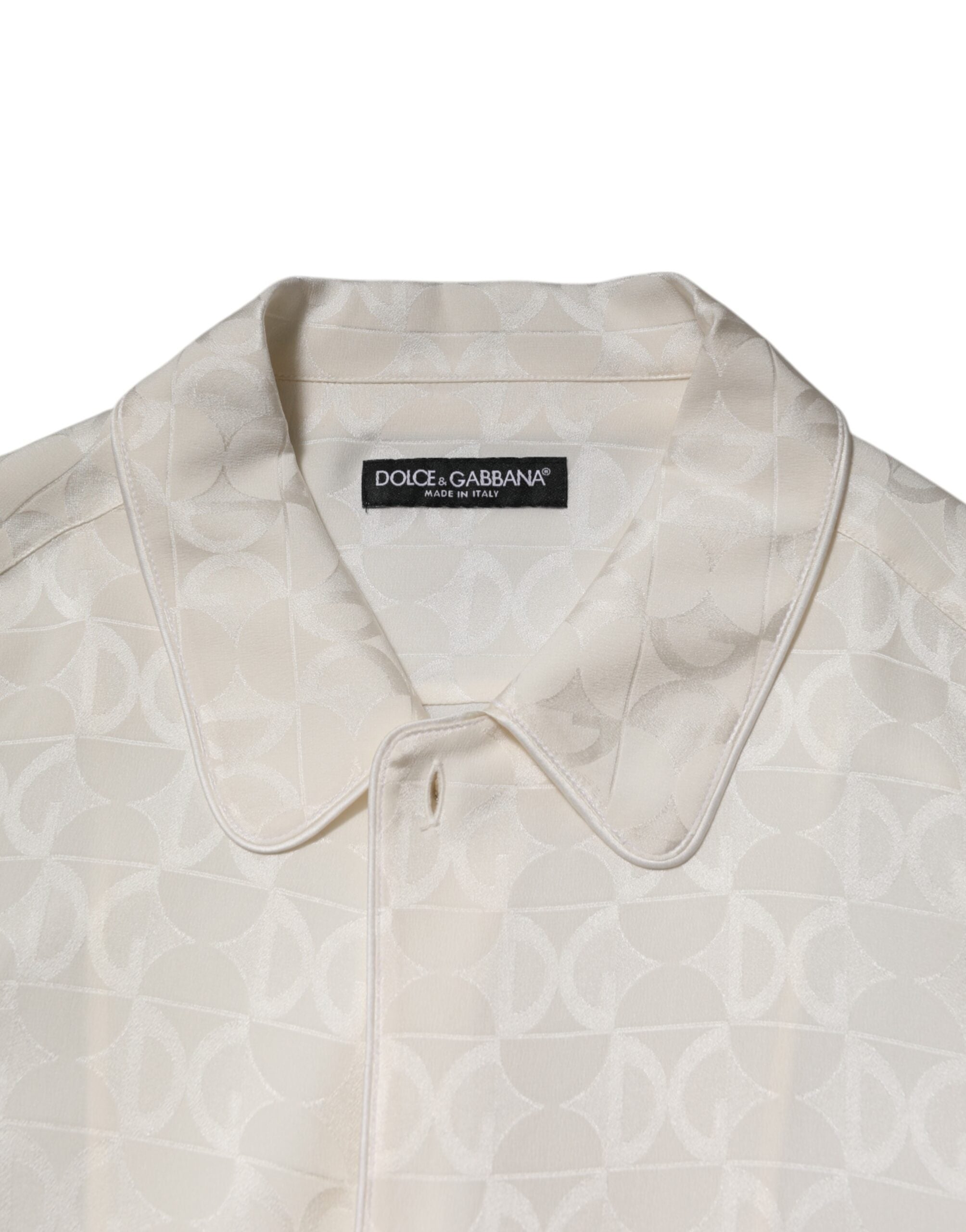 Dolce & Gabbana White Silk DG Logo Print Long Sleeves Shirt Dolce & Gabbana