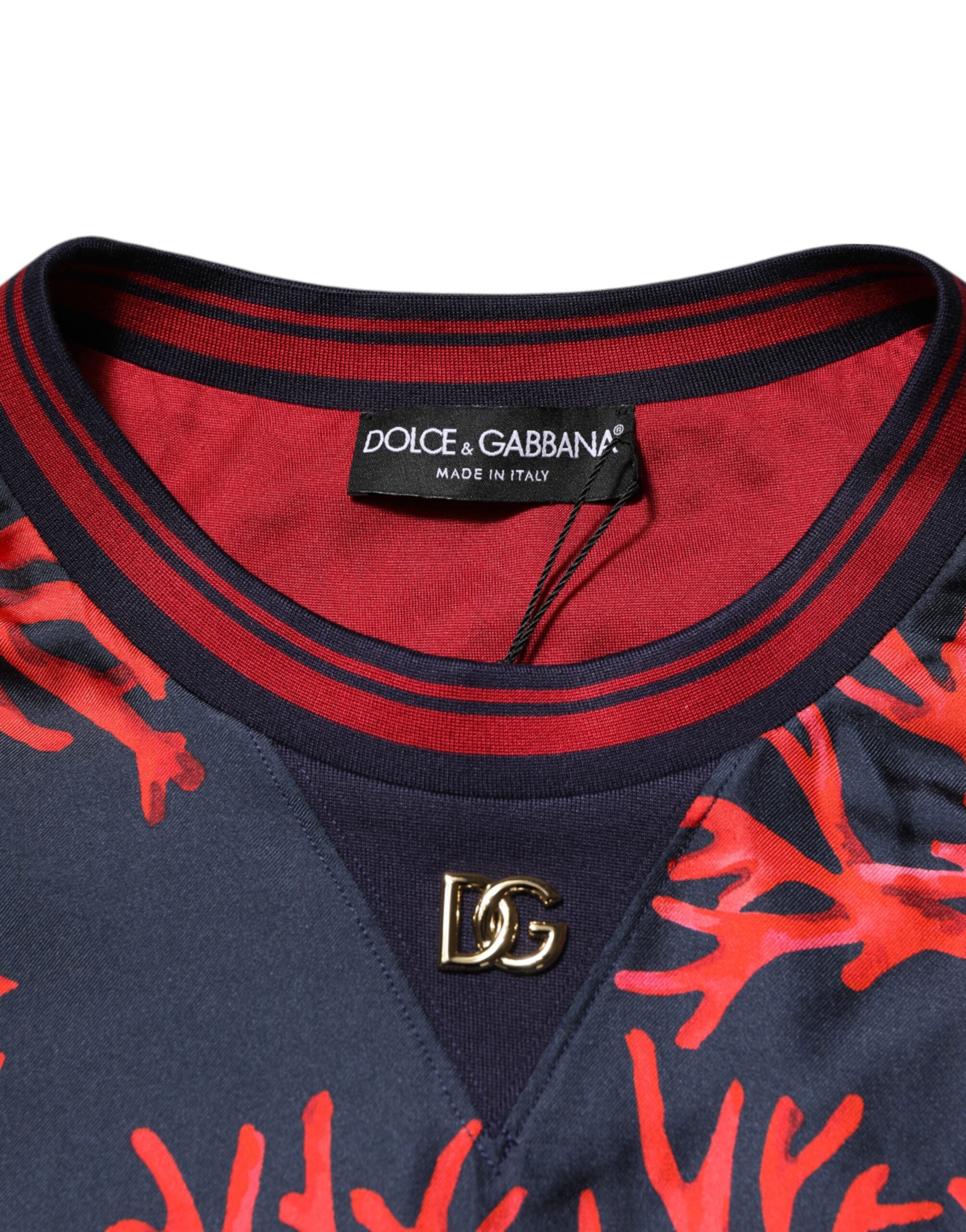 Dolce & Gabbana Navy Red Silk Coral Print Pullover Sweater Dolce & Gabbana