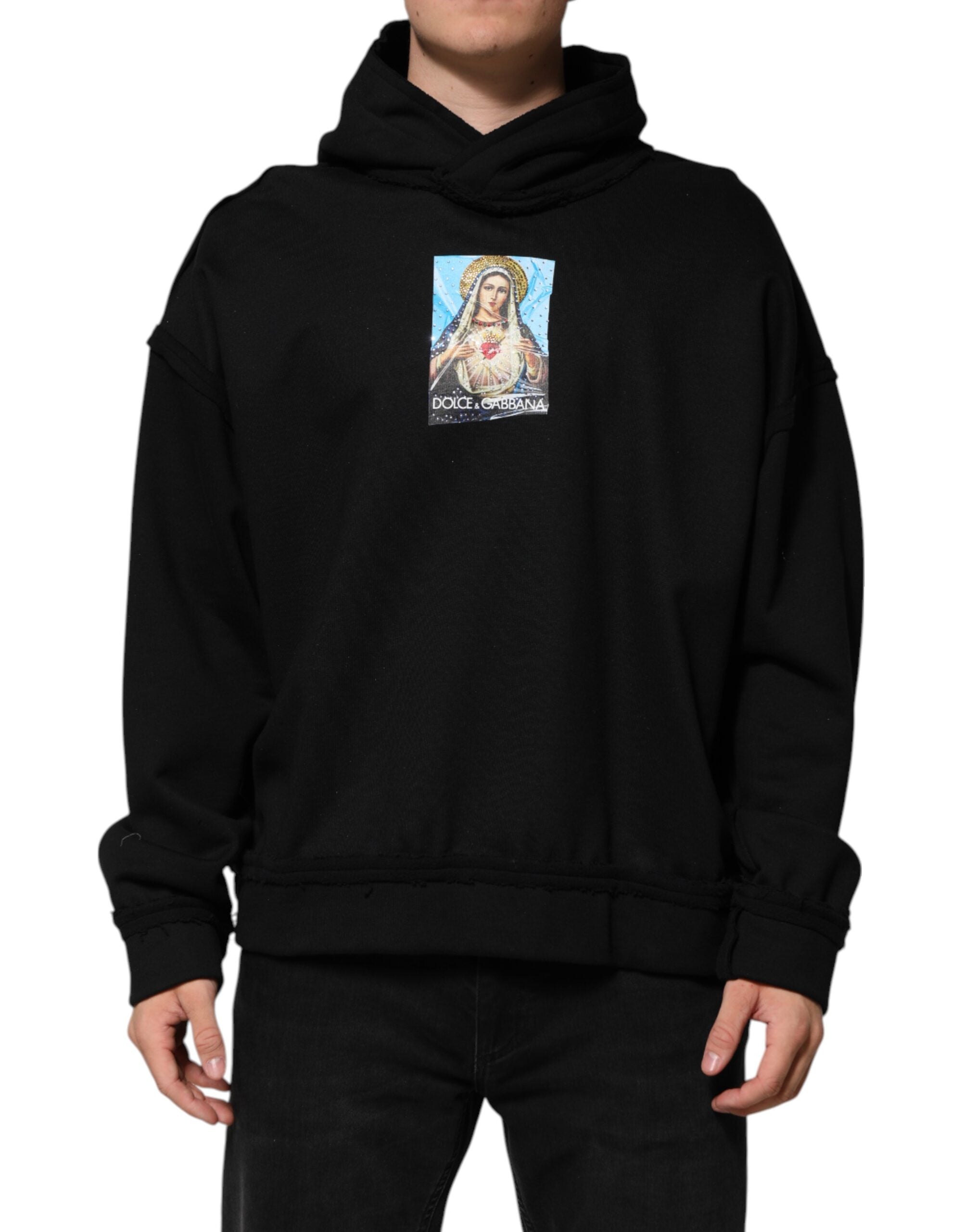 Dolce & Gabbana Black Printed Hoodie Crystal Embellished Jacket Dolce & Gabbana