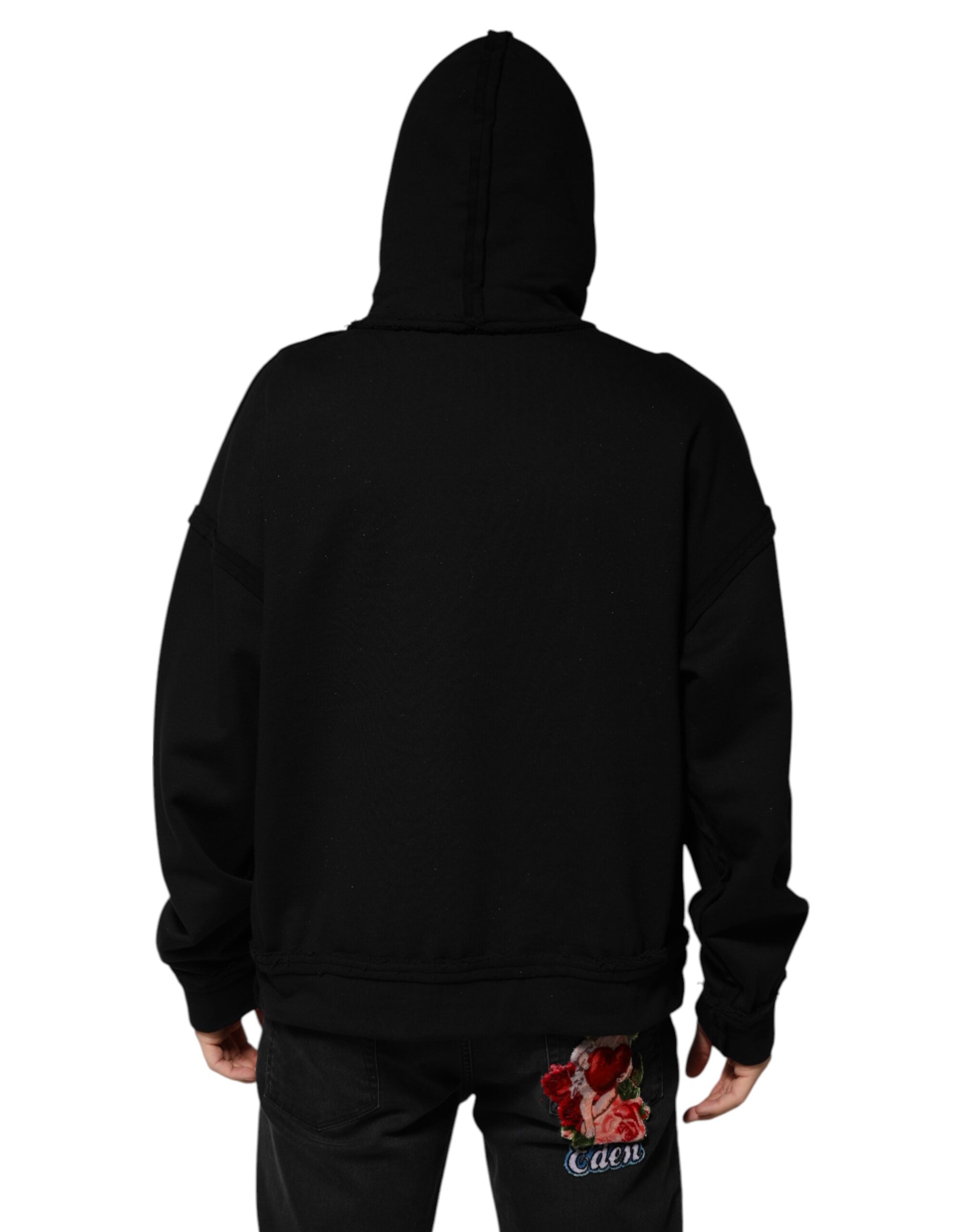 Dolce & Gabbana Black Printed Hoodie Crystal Embellished Jacket Dolce & Gabbana