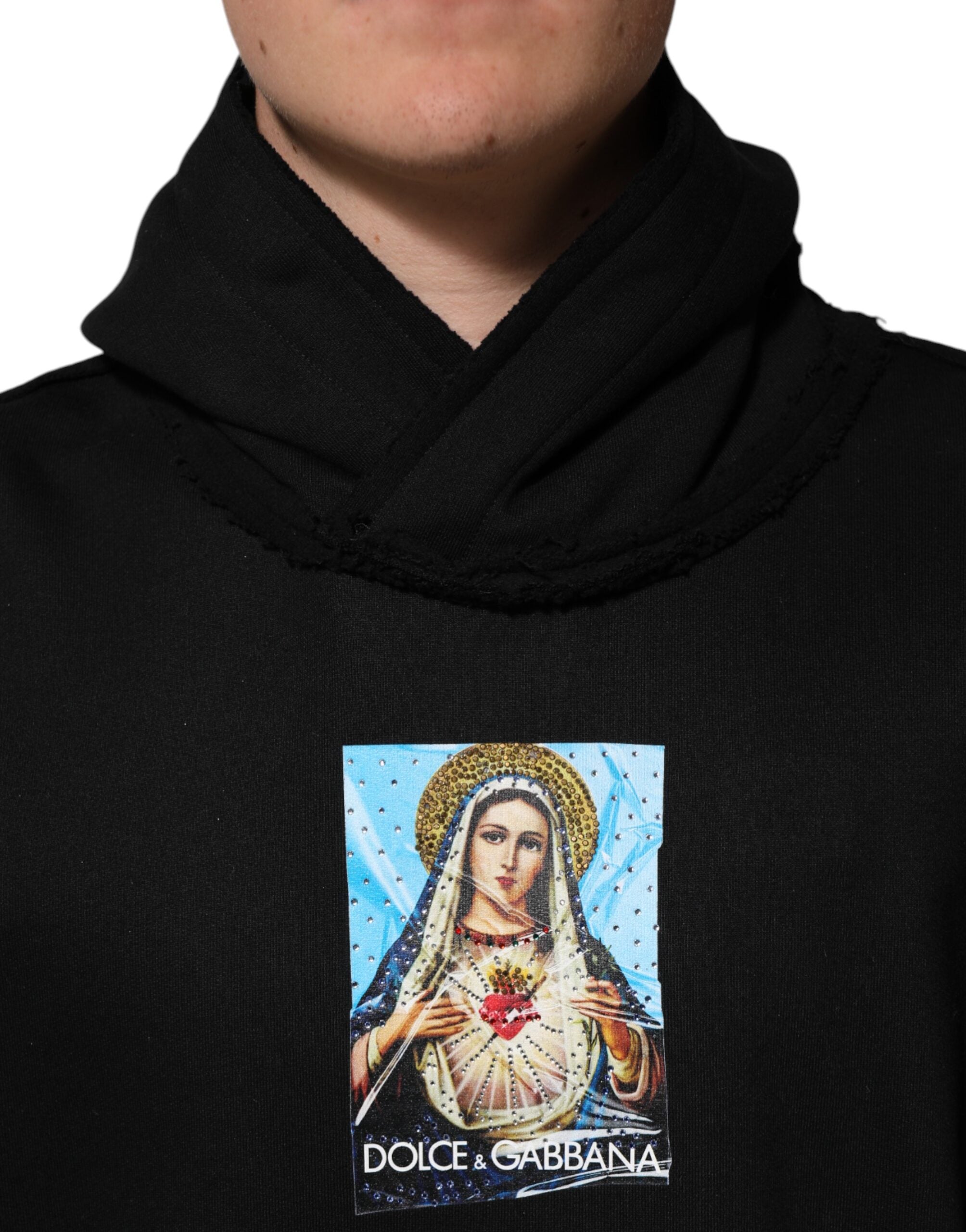 Dolce & Gabbana Black Printed Hoodie Crystal Embellished Jacket Dolce & Gabbana