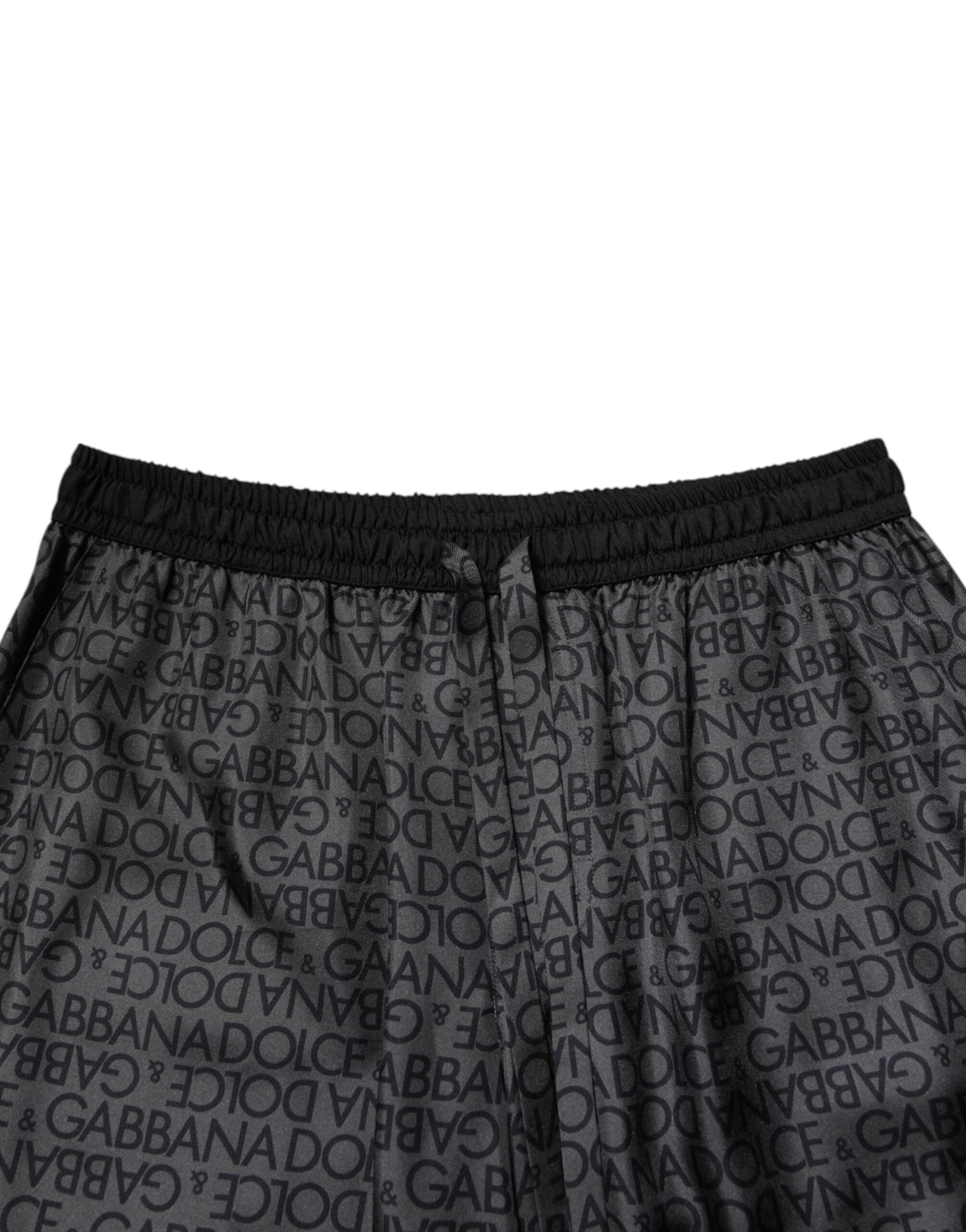 Dolce & Gabbana Gray Black Silk DG Logo Men Bermuda Shorts Dolce & Gabbana