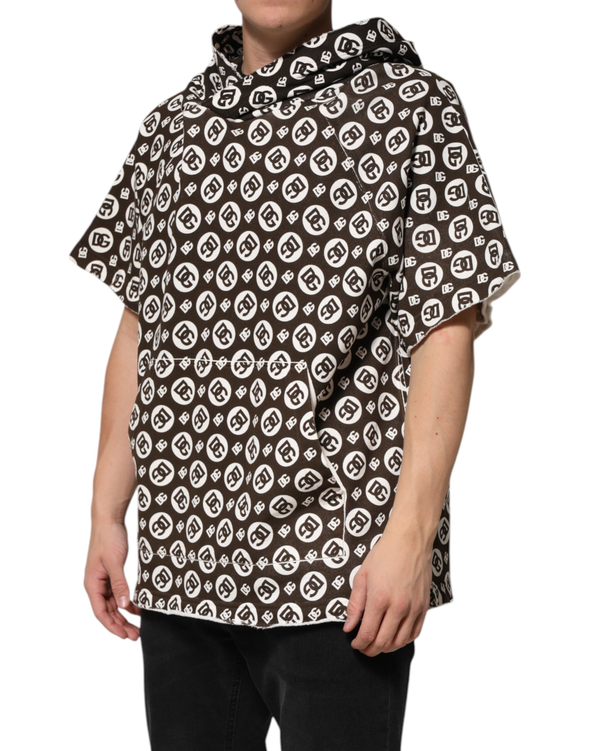 Dolce & Gabbana Brown White DG Logo Short Hoodie Sweater Dolce & Gabbana