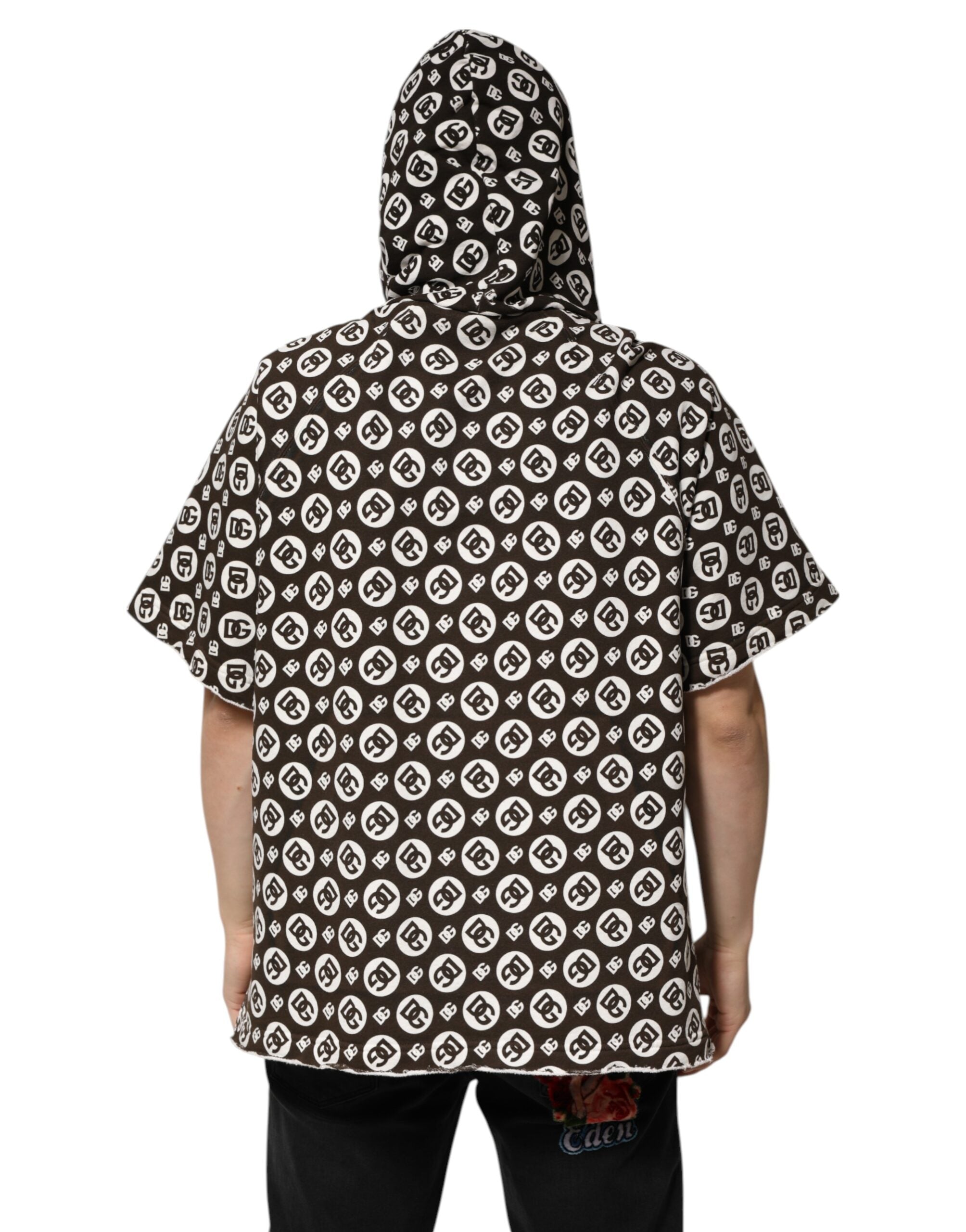 Dolce & Gabbana Brown White DG Logo Short Hoodie Sweater Dolce & Gabbana