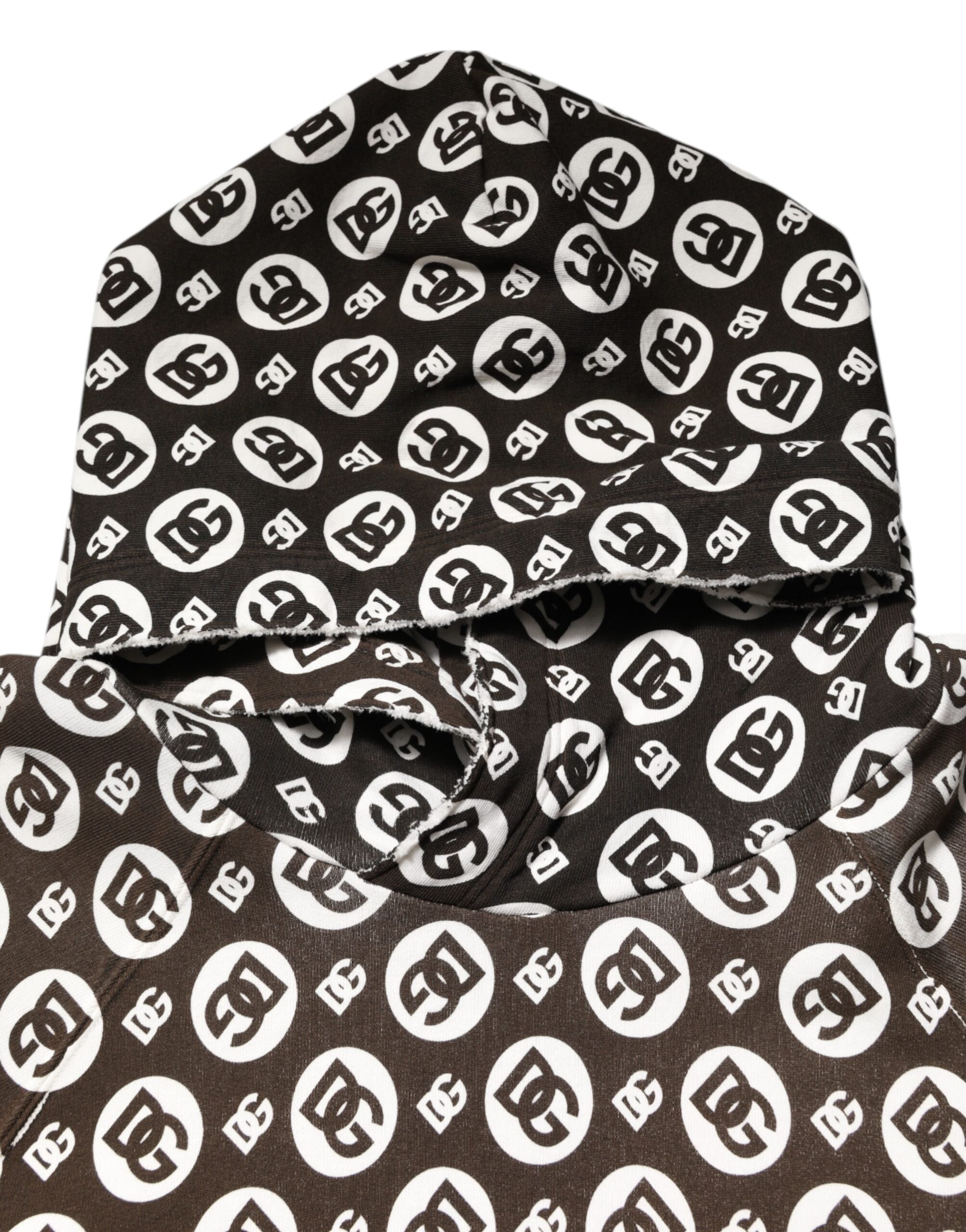 Dolce & Gabbana Brown White DG Logo Short Hoodie Sweater Dolce & Gabbana
