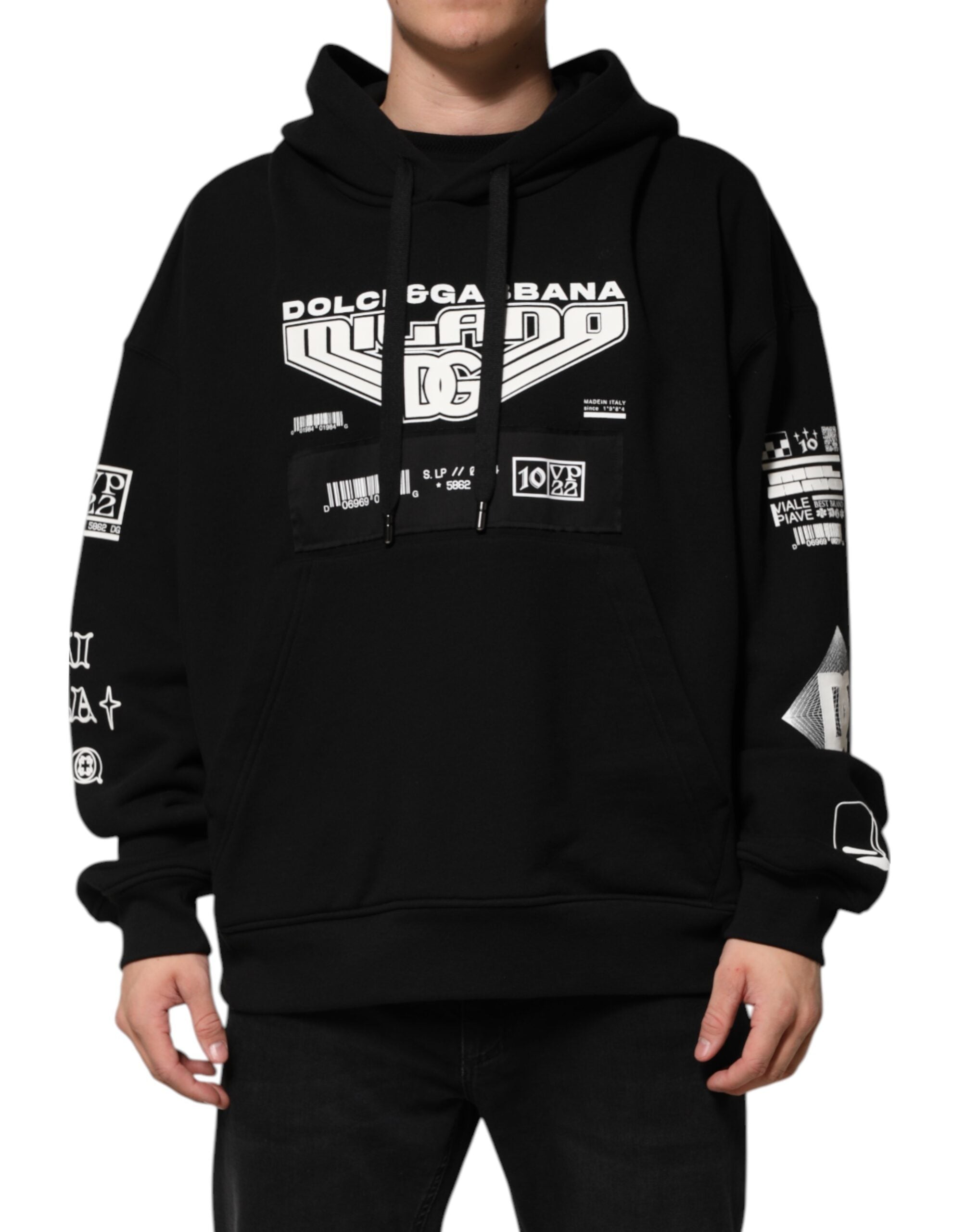 Dolce & Gabbana Black Cotton DG Milano Logo Print Hoodie Sweater Dolce & Gabbana